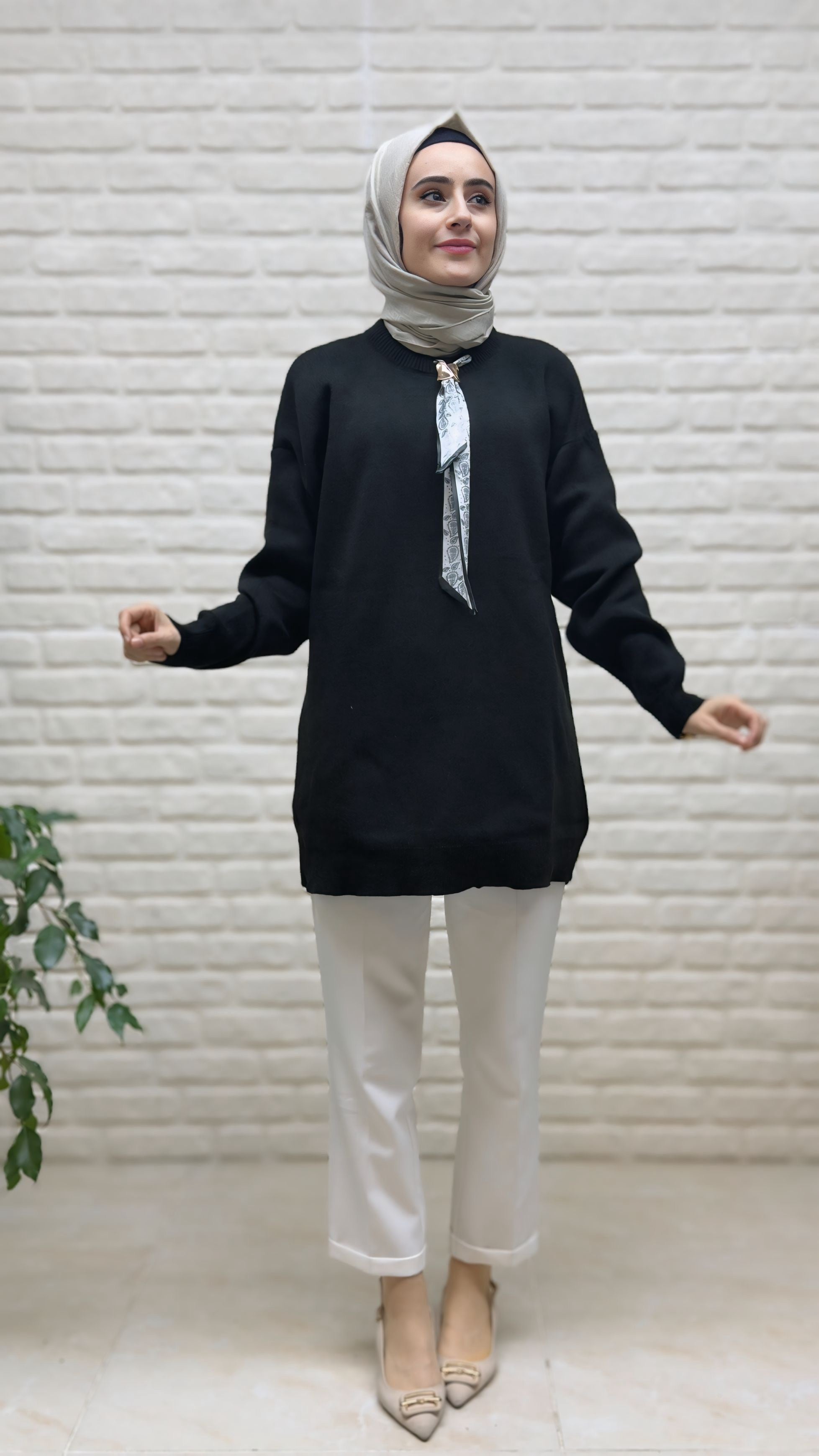 Novalüks Fularlı Triko Tunik 3289