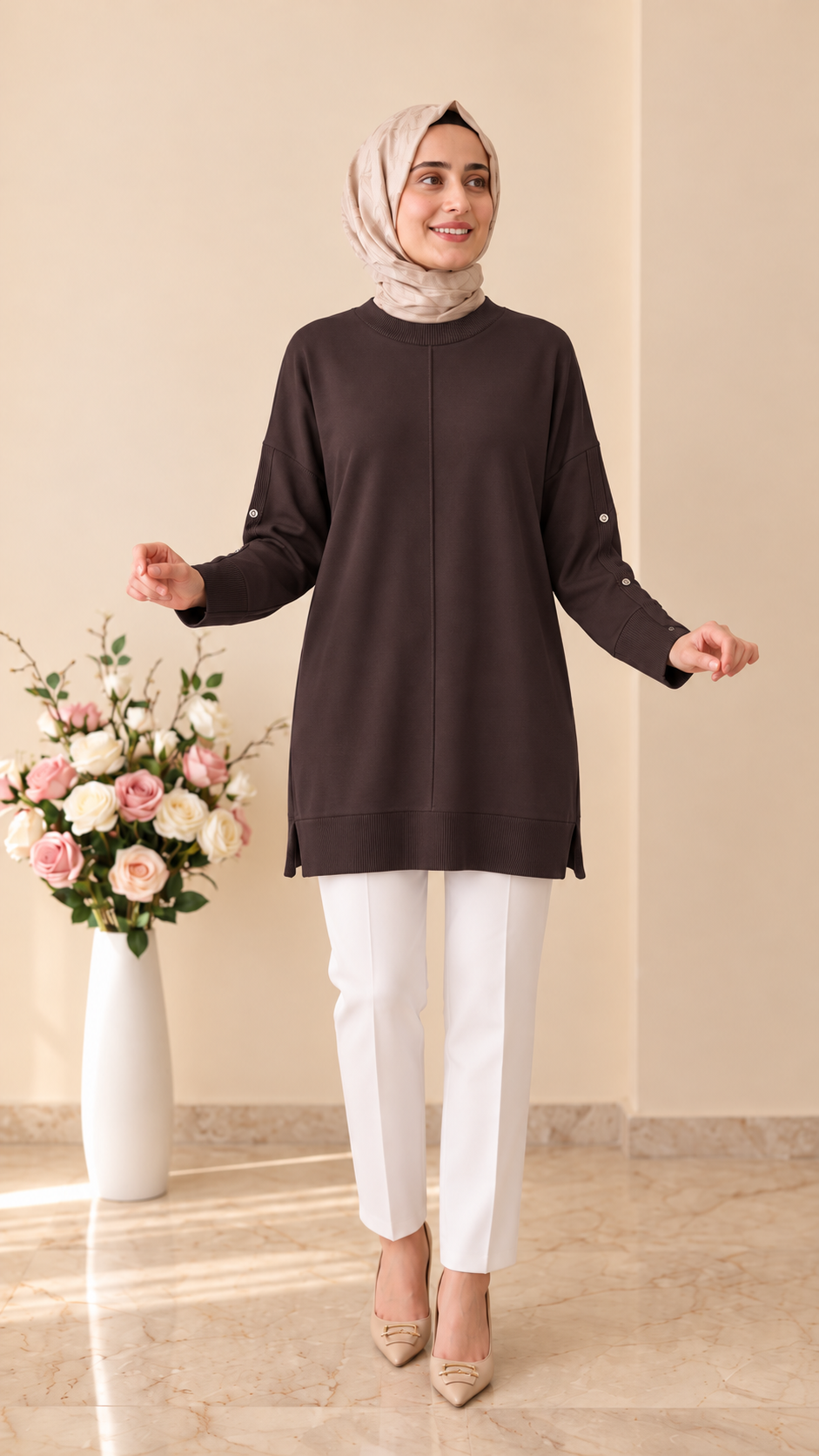 Kado Kolları Düğme Detaylı Tunik 262484