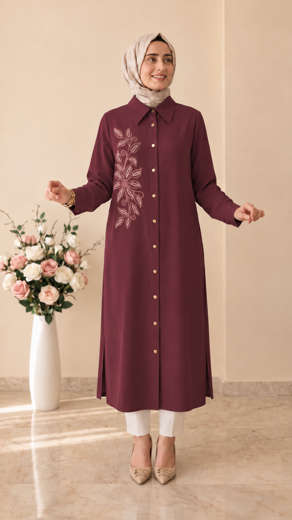 Kado Çiçek Detaylı Uzun Tunik 26818