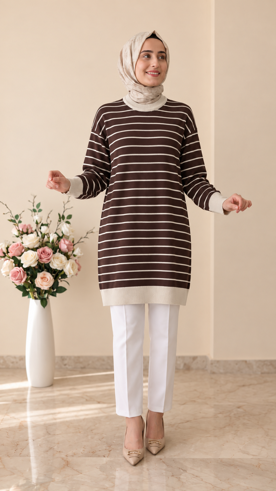 Beranisa Çizgili Soğuk İp Tunik 3414