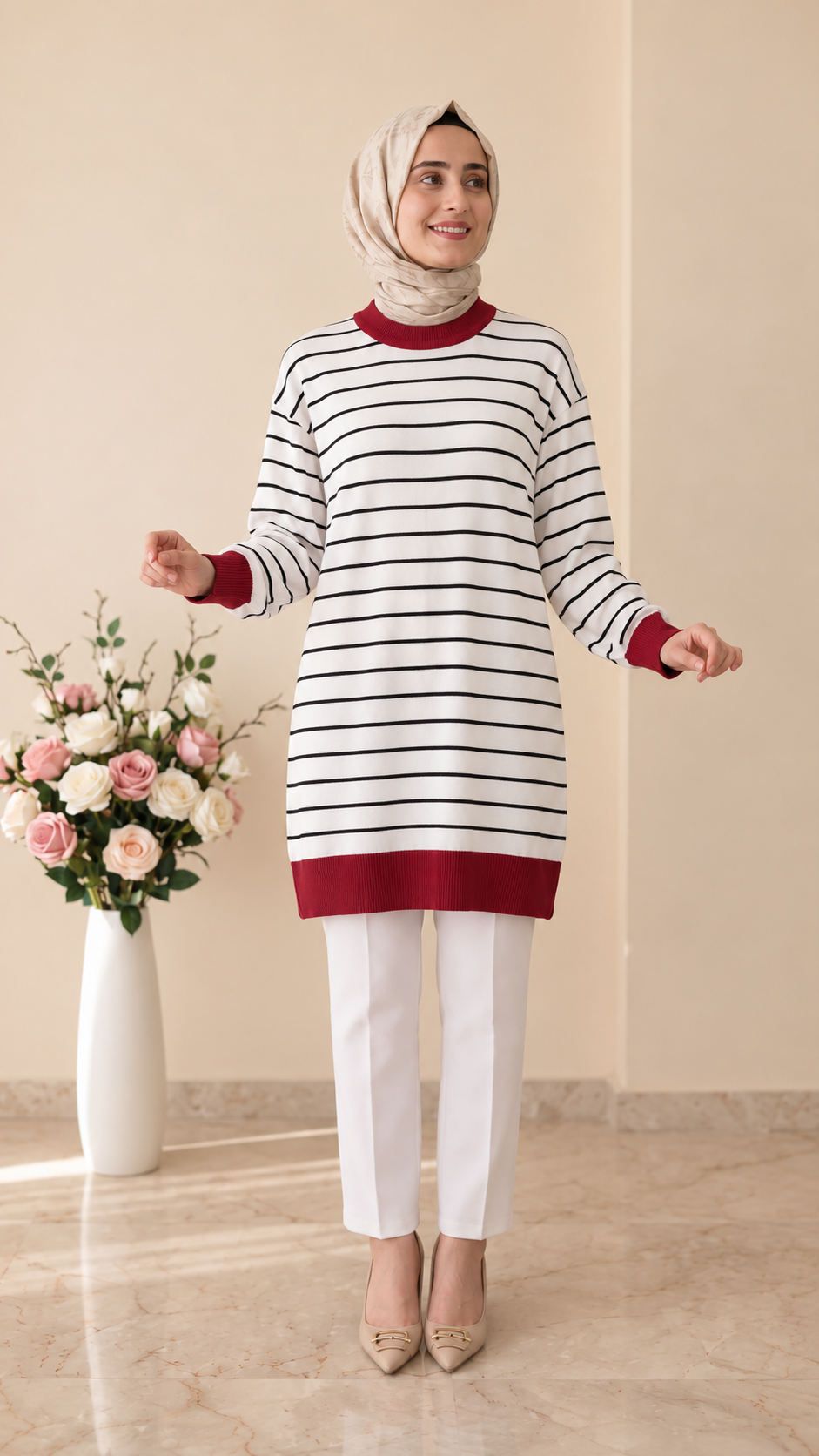 Beranisa Çizgili Soğuk İp Tunik 3414