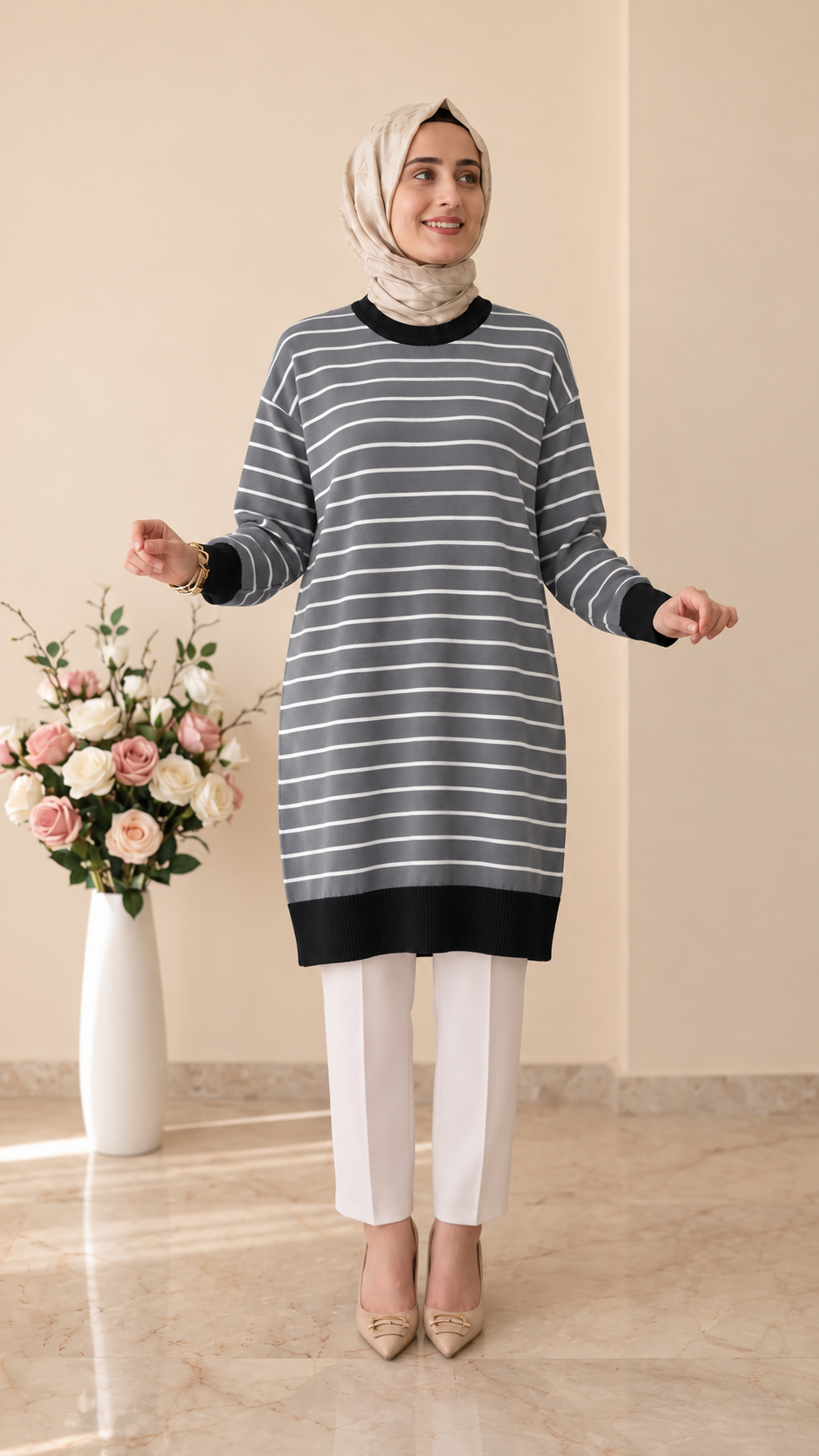 Beranisa Çizgili Soğuk İp Tunik 3414