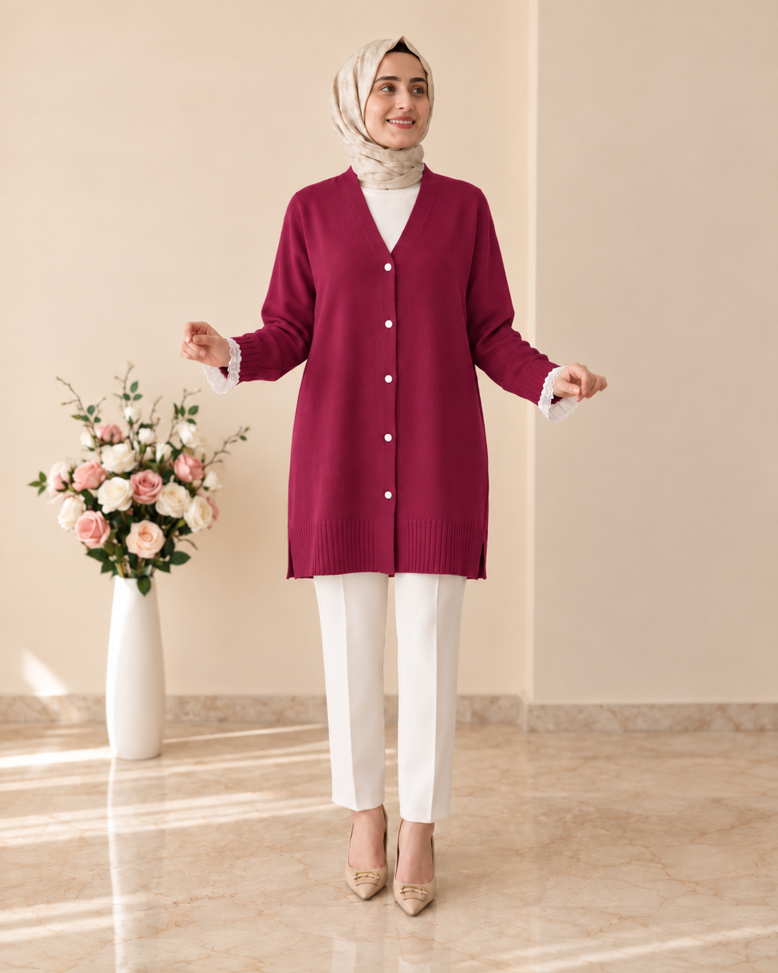 Beranisa Kolları Dantel Detaylı soğuk ip Hırka 0254