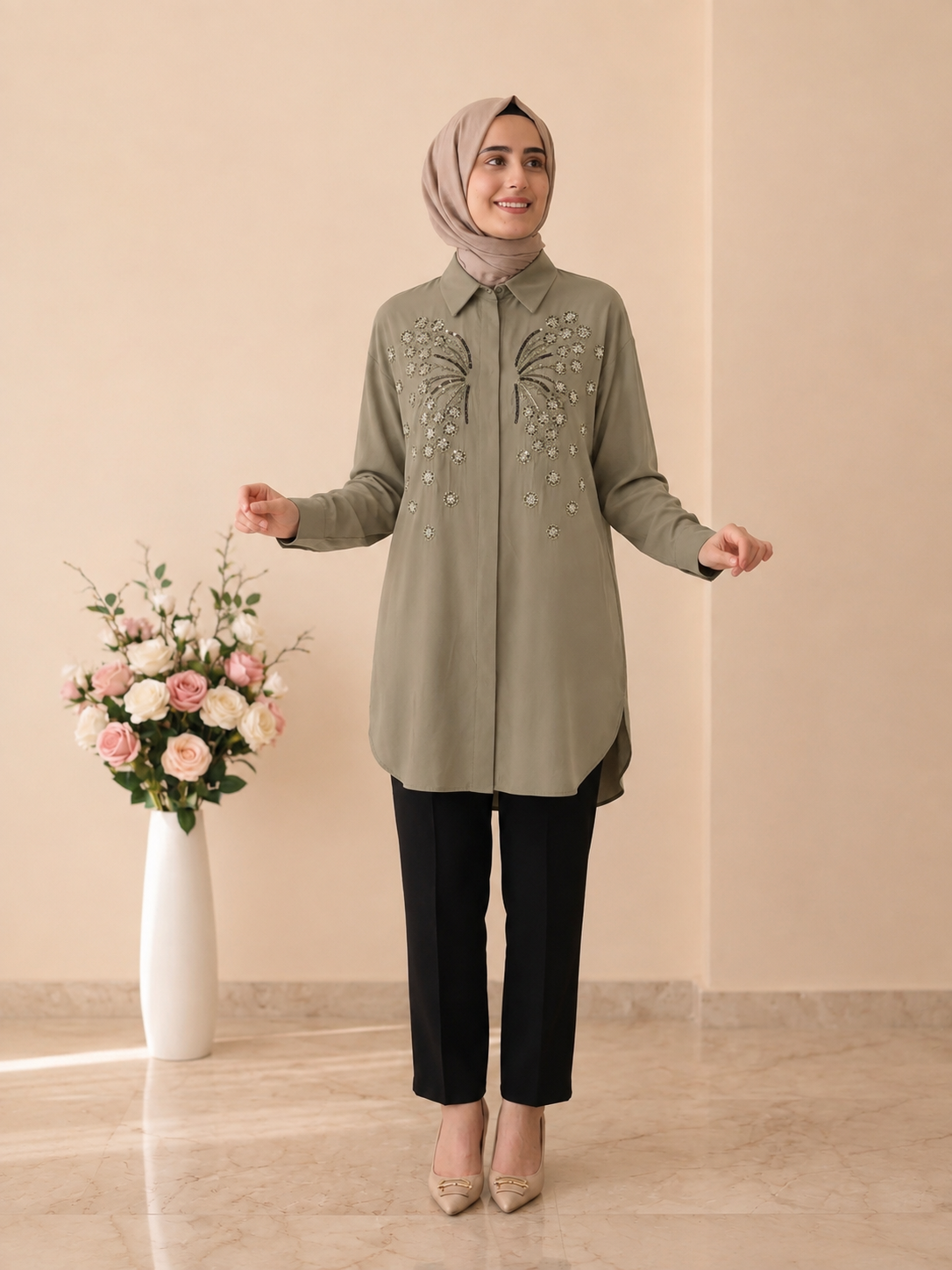 Güner Moda Taş İşlemeli Tunik