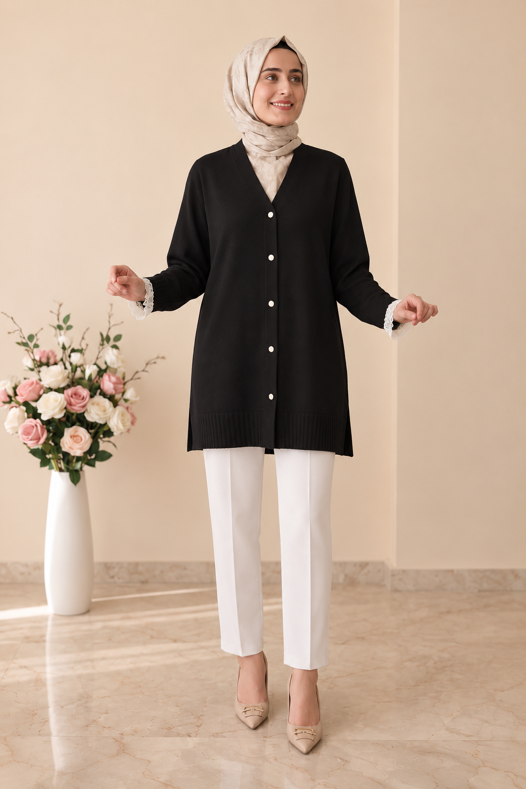 Beranisa Kolları Dantel Detaylı soğuk ip Hırka 0254