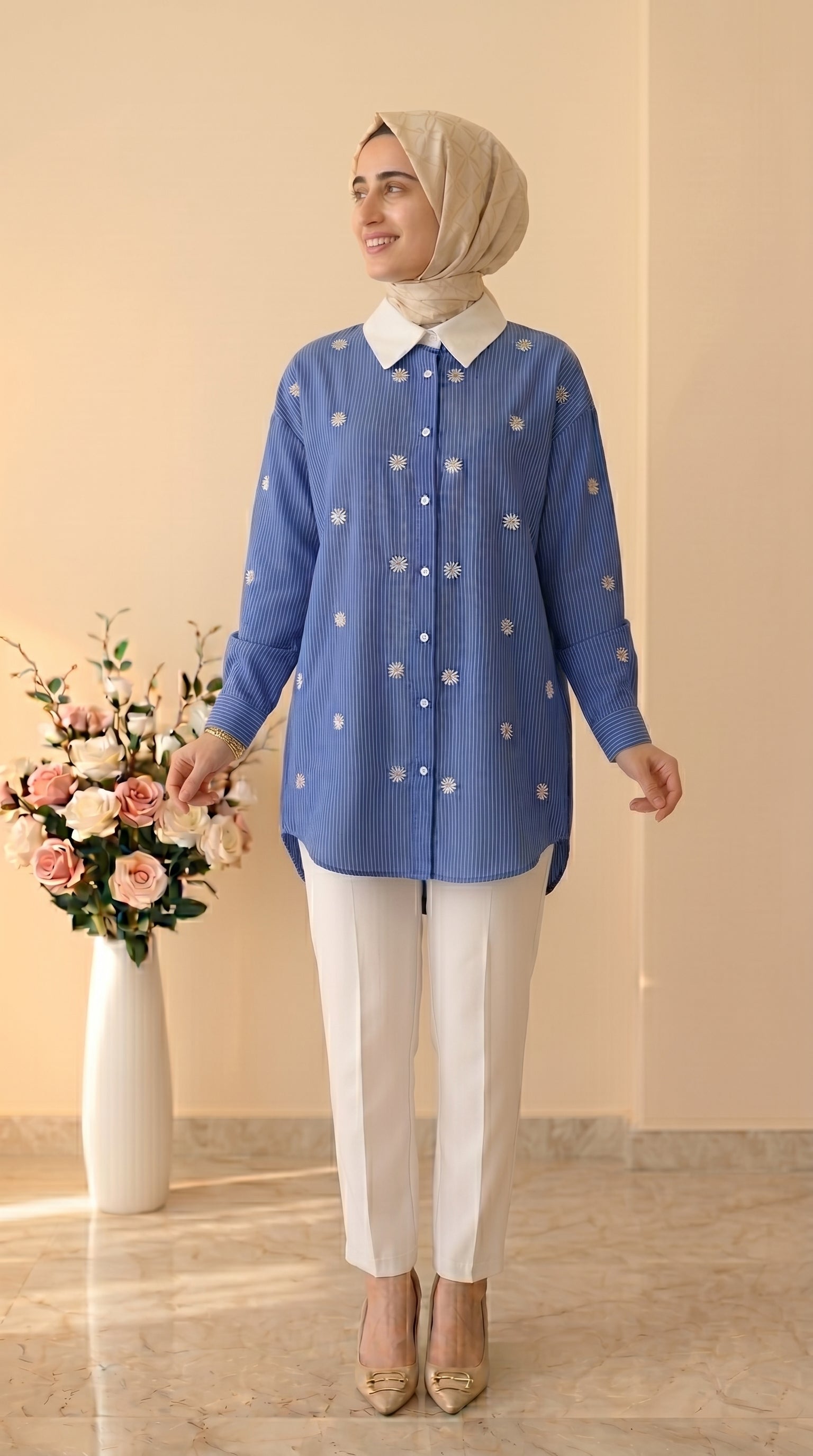 Doque Çiçek Detaylı Çizgili Tunik 10206