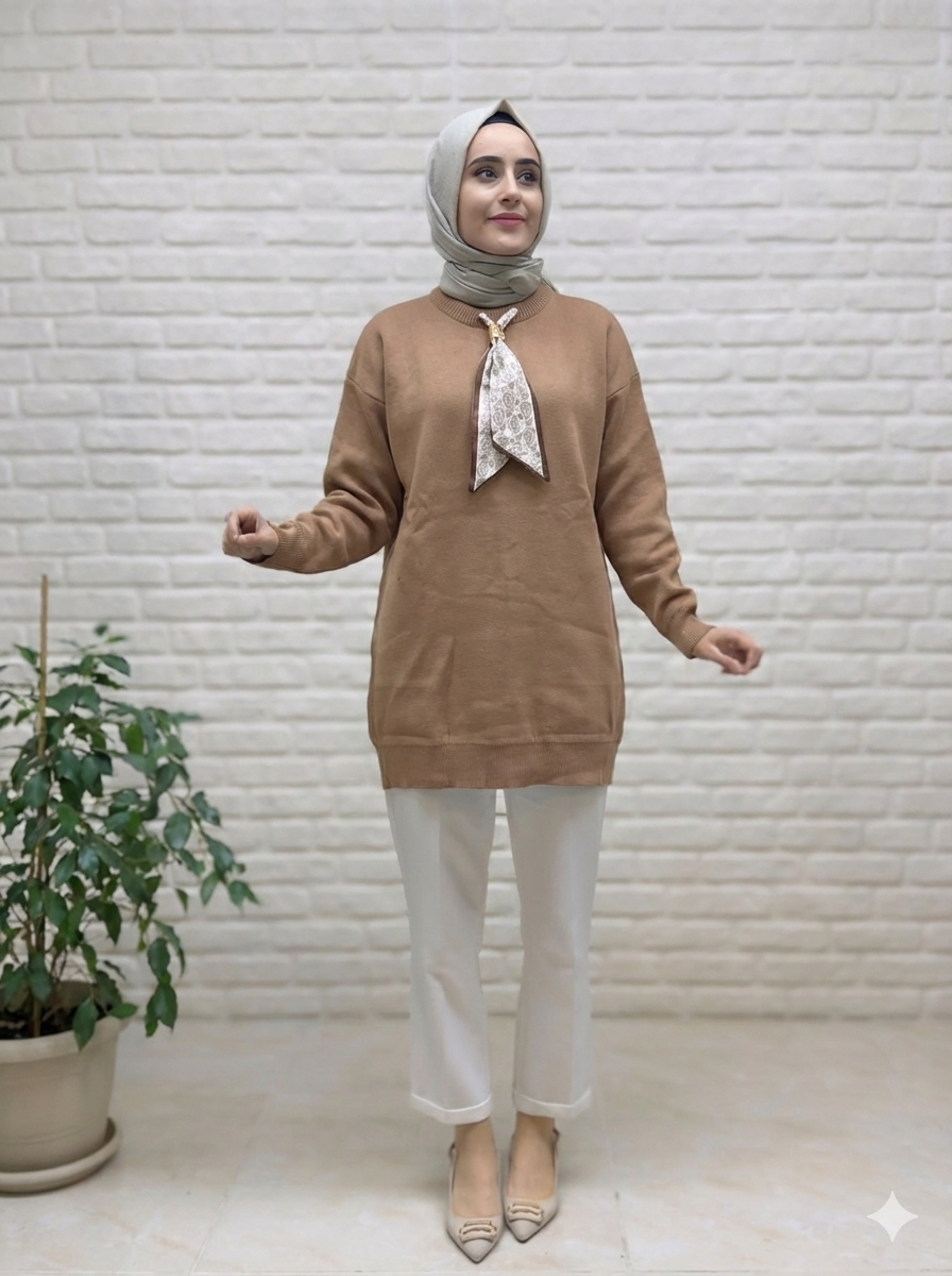 Novalüks Fularlı Triko Tunik 3289