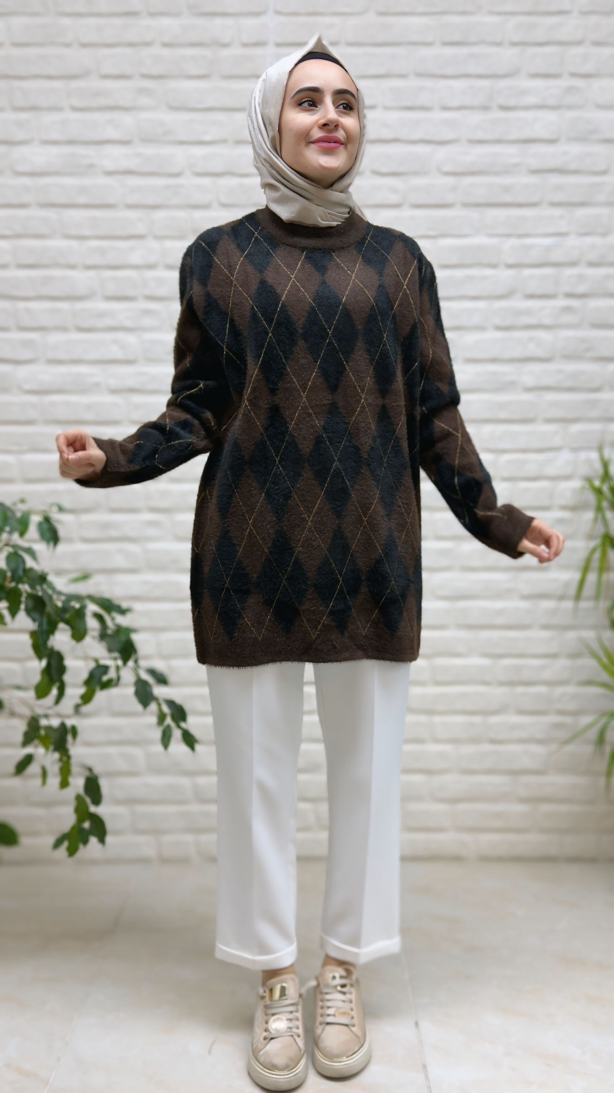 Nefise Angora Baklava Desenli Tunik 140542