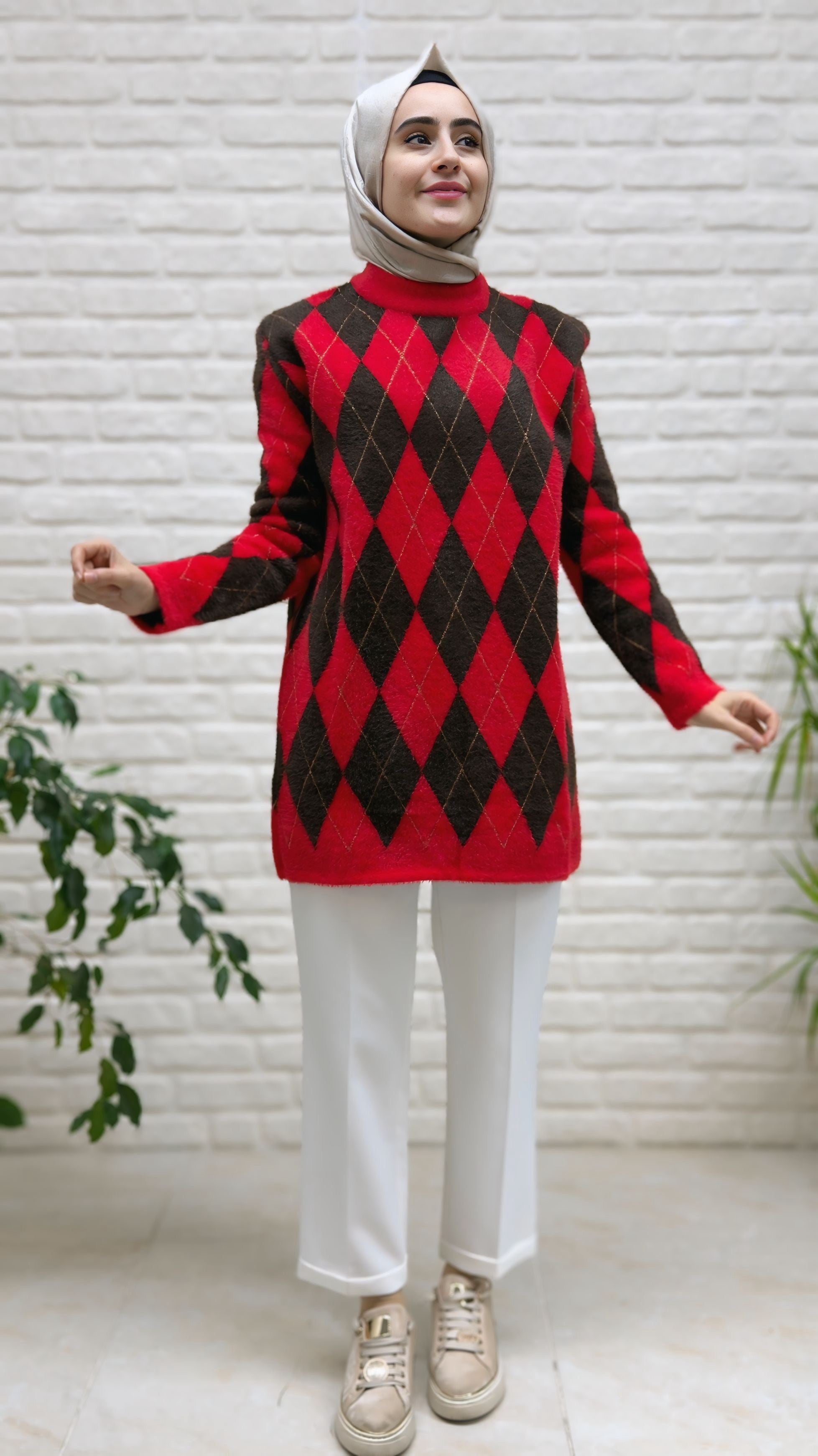 Nefise Angora Baklava Desenli Tunik 140542