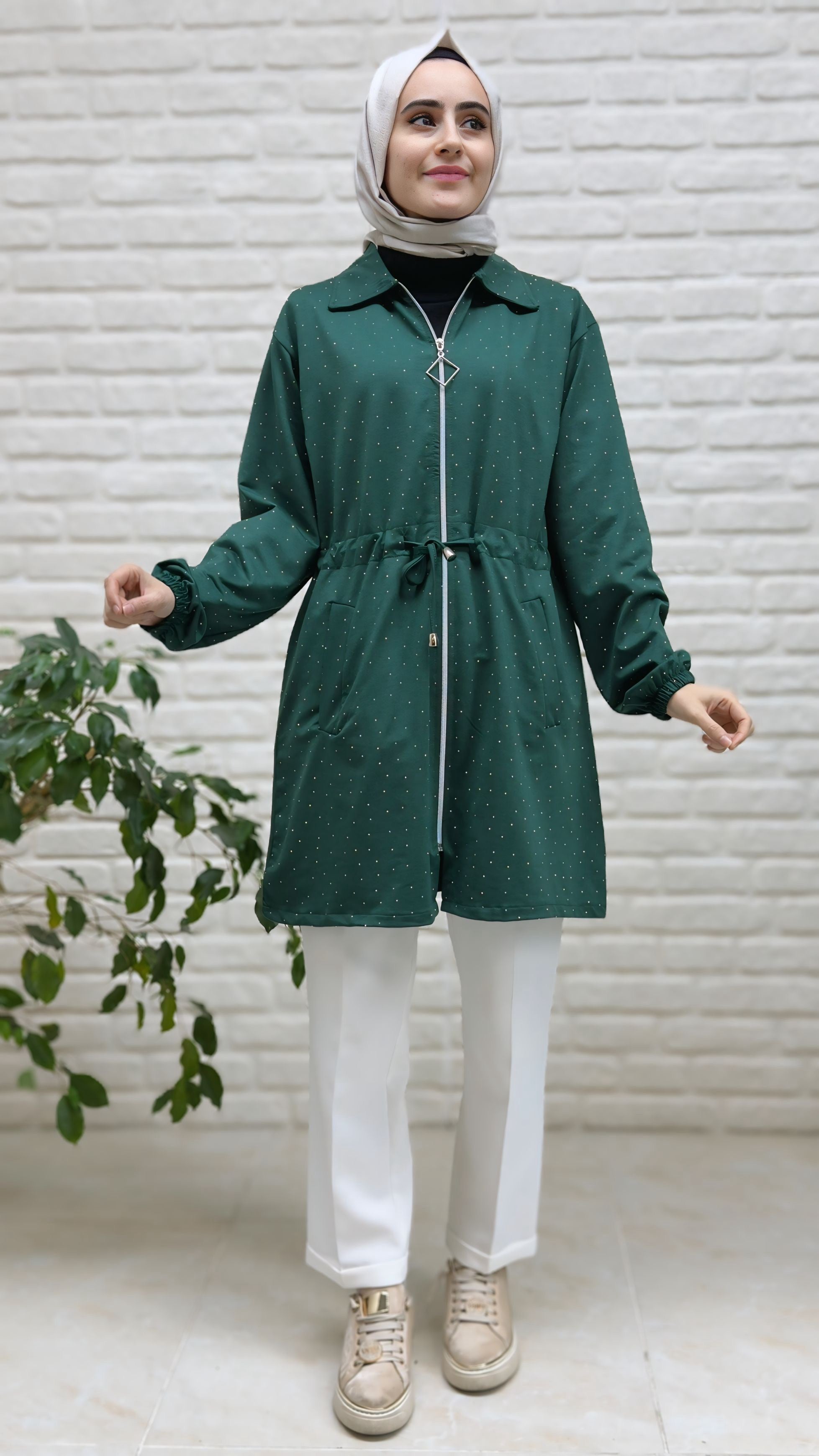 Beranisa Taş Detaylı Beli Büzgülü Ceket 3985