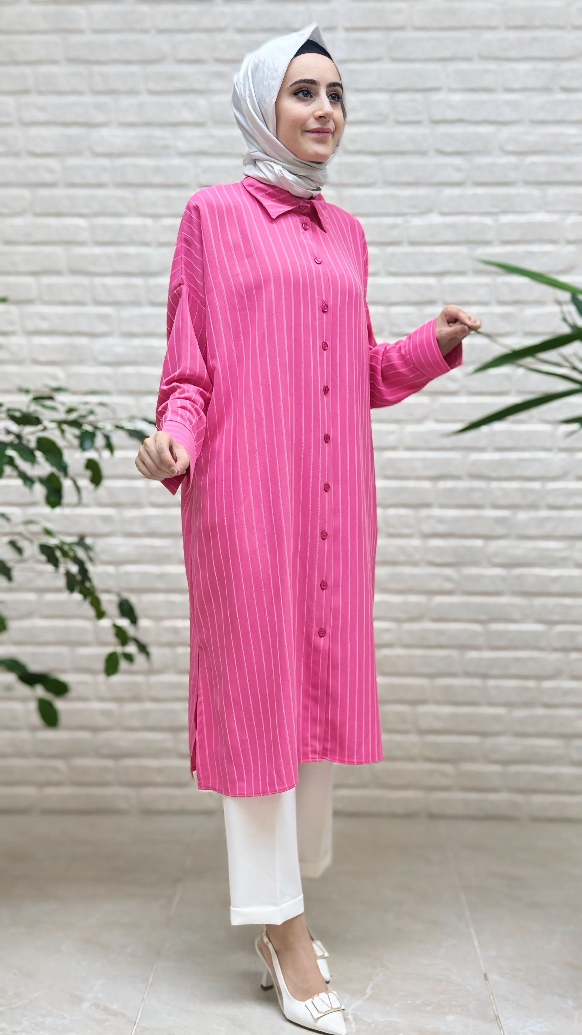 Eylül Yanları Yırtmaçlı Çizgili Linda Tunik 1678