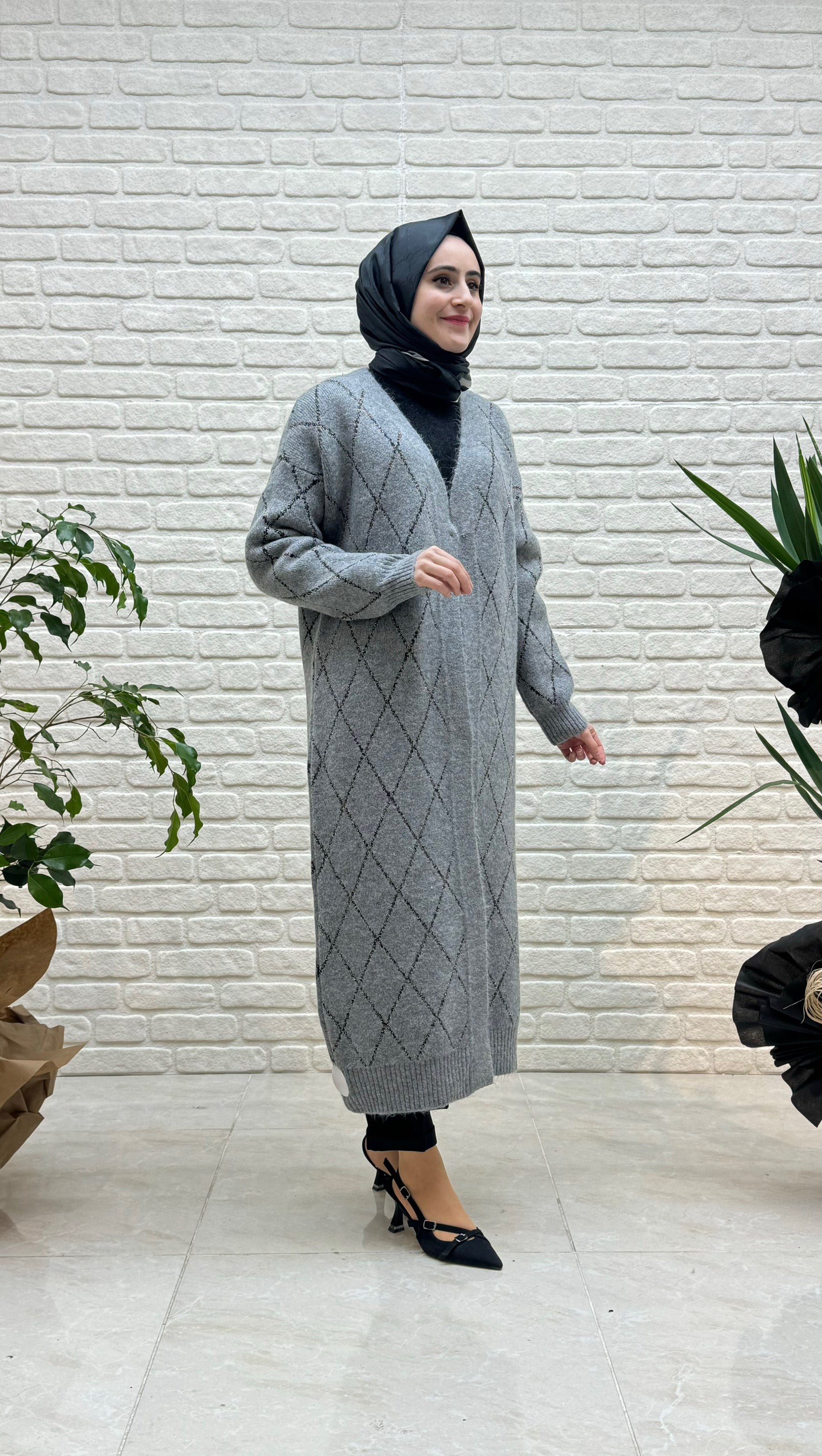 Beranisa Simli Çizgi Desen Yumoş Hırka