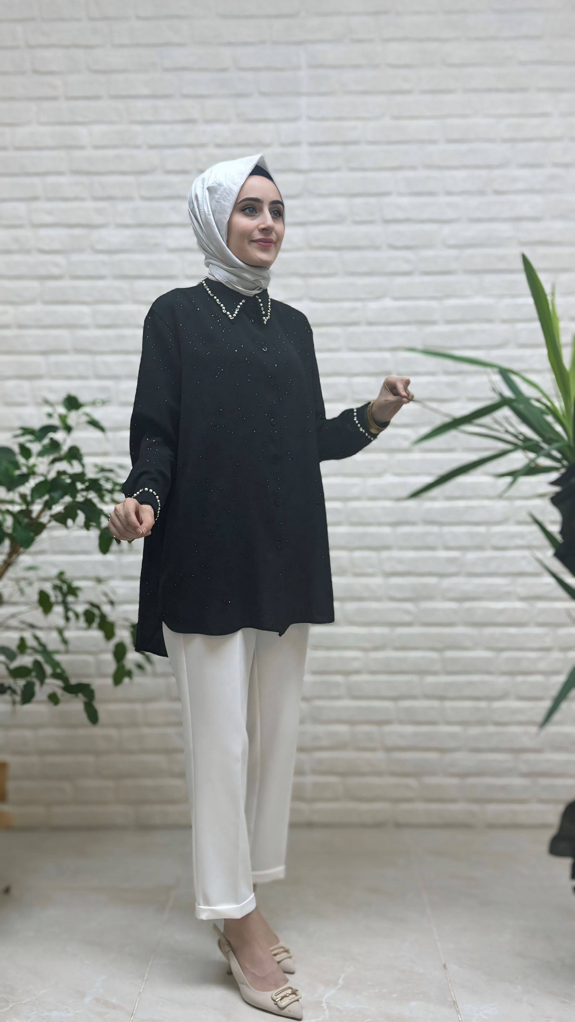 Eylül Yakası Ve Manşeti Taşlı Tunik 1972