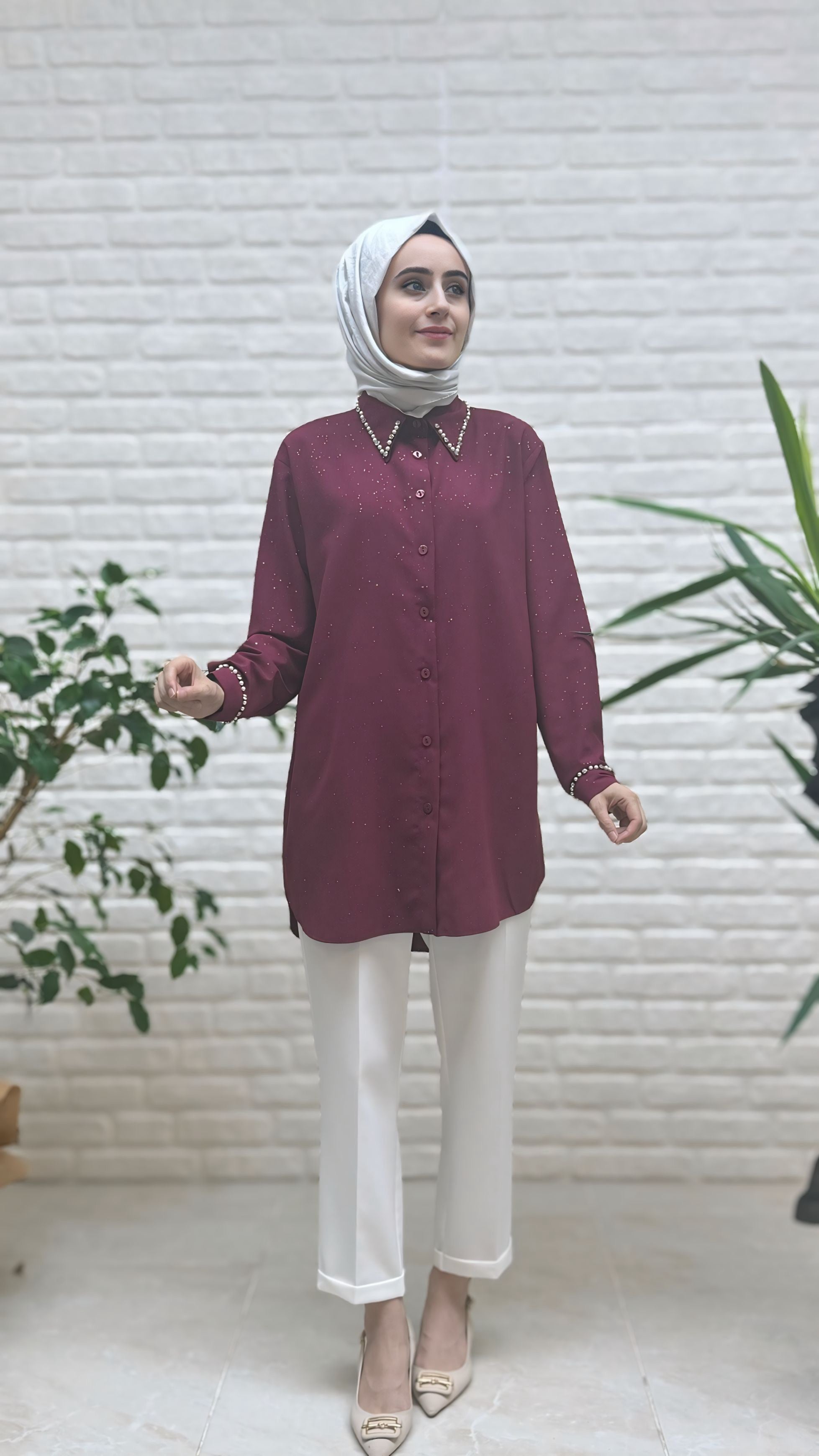 Eylül Yakası Ve Manşeti Taşlı Tunik 1972