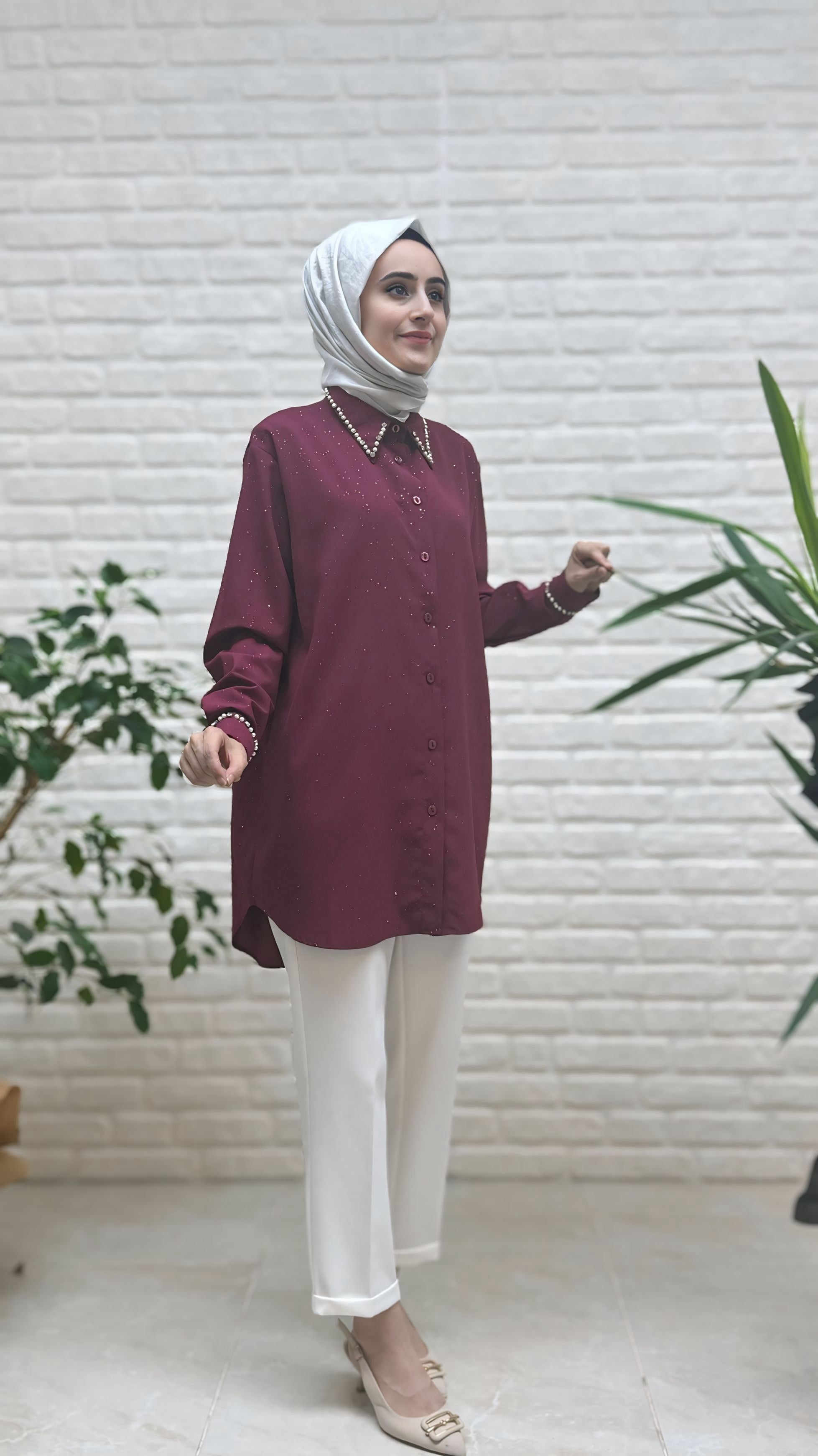 Eylül Yakası Ve Manşeti Taşlı Tunik 1972