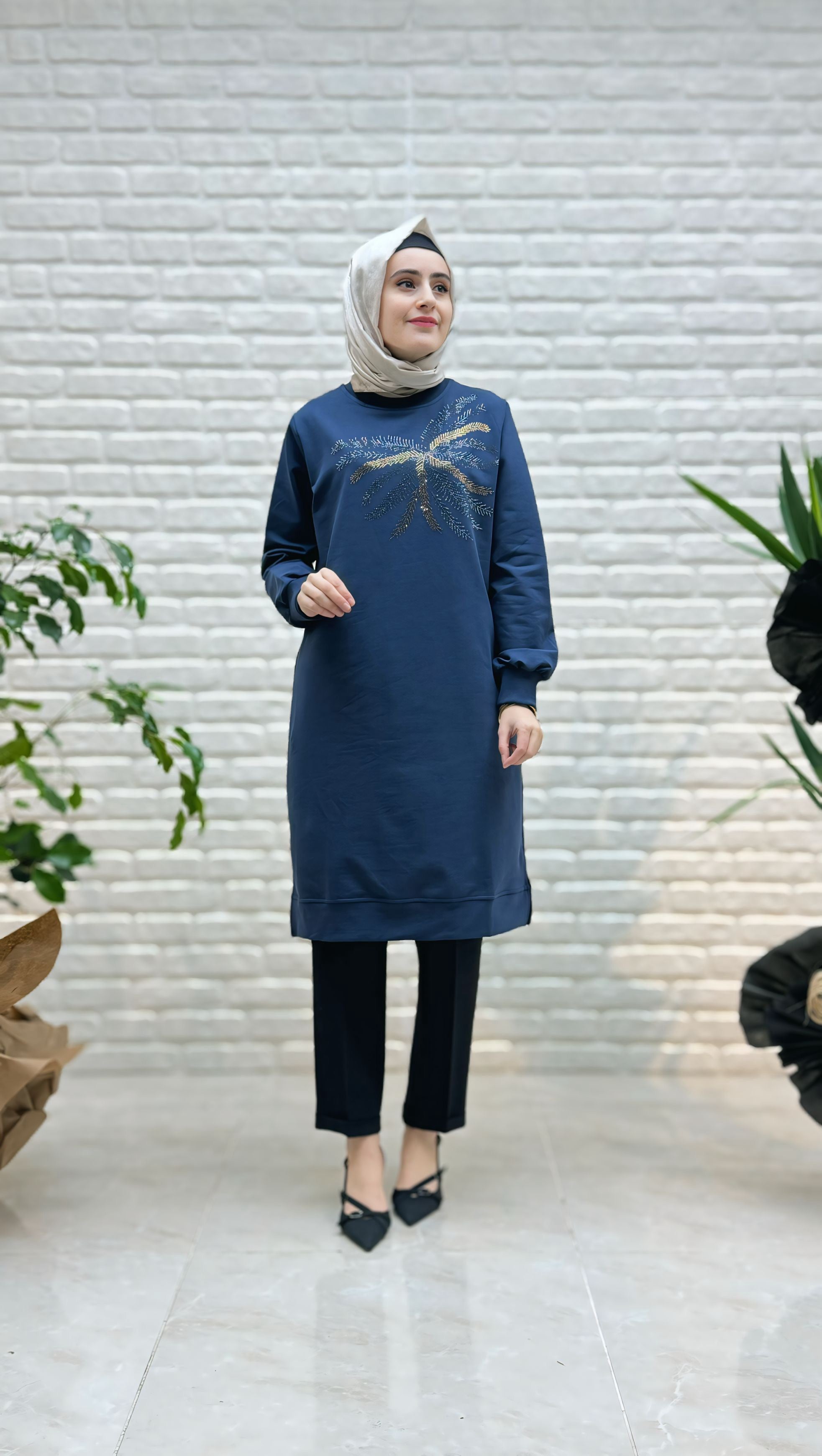 Ayşe Akay Palmiye Desenli Tunik