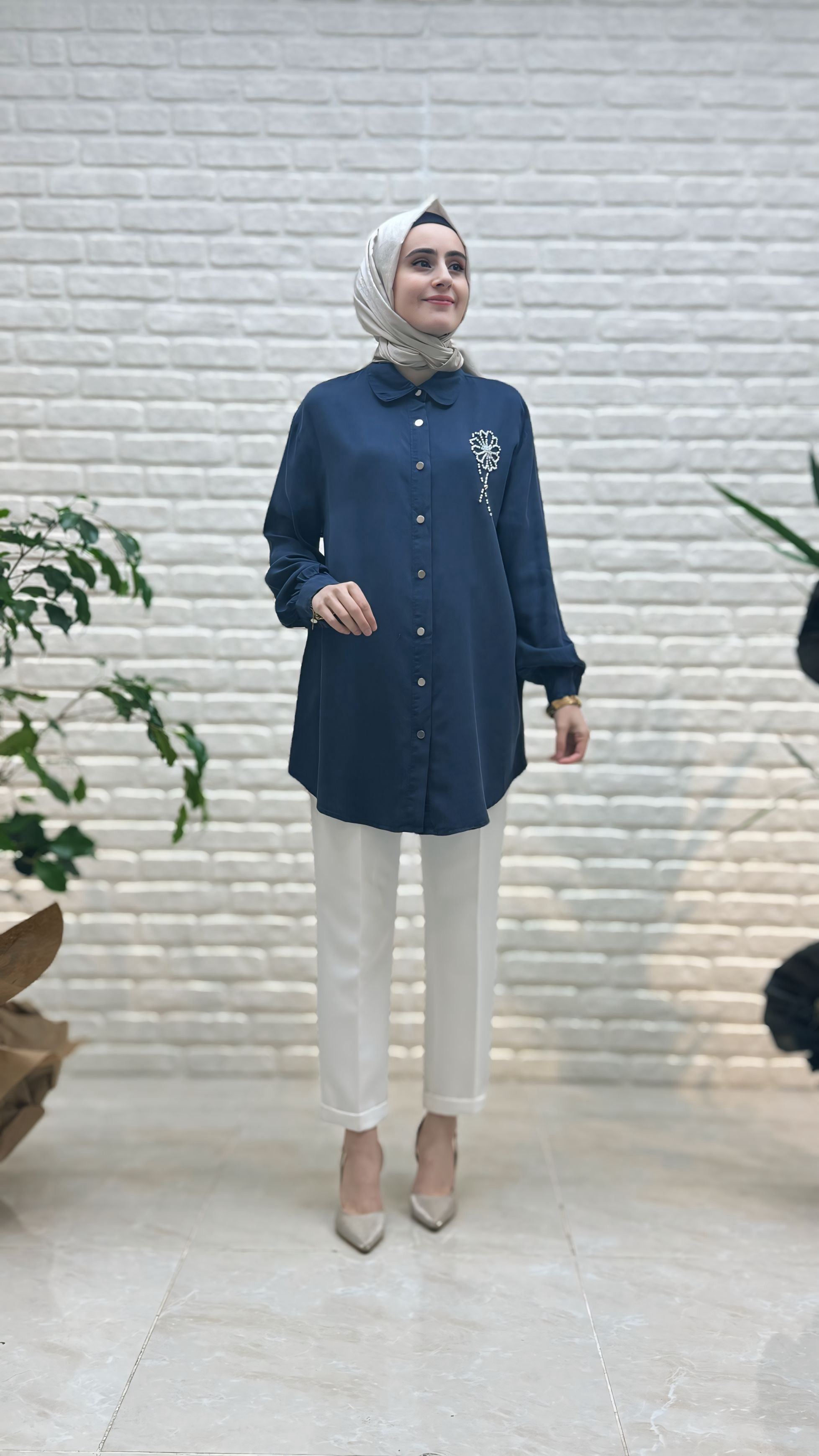 Magazin Taşlı Çiçekli Tensel Tunik 7248