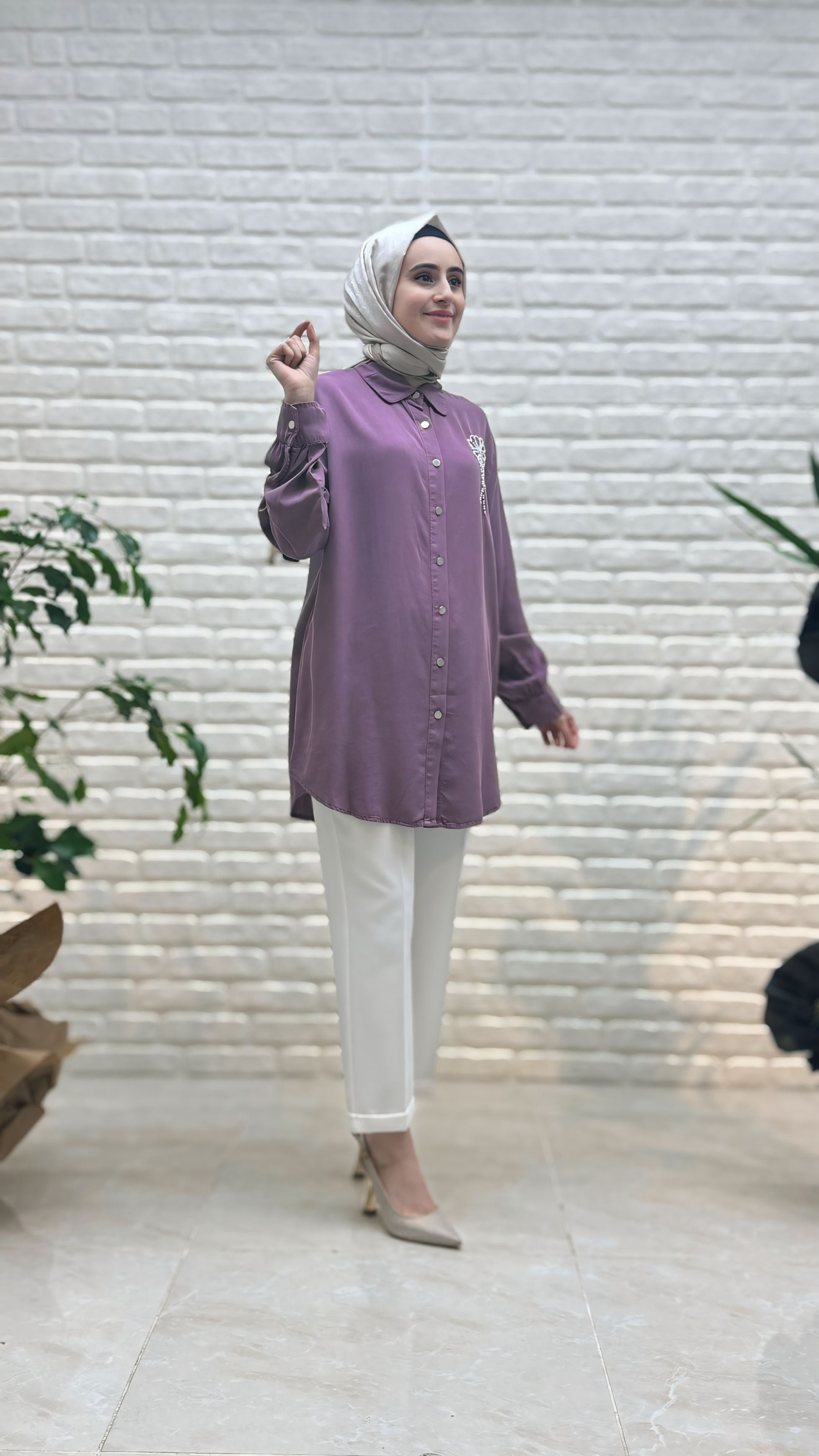 Magazin Taşlı Çiçekli Tensel Tunik 7248