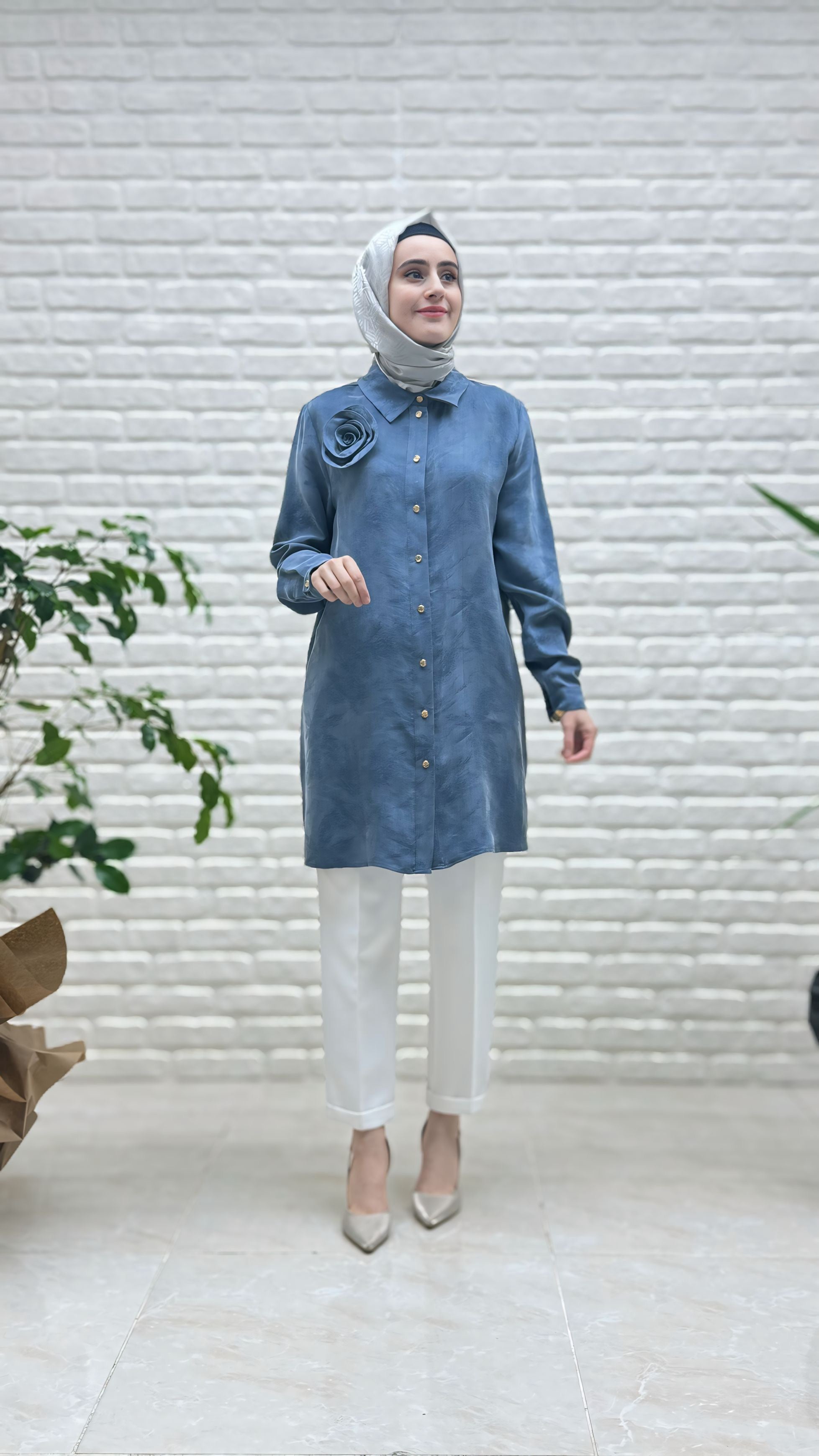 Nihan Omzu Güllü Cupra Tunik