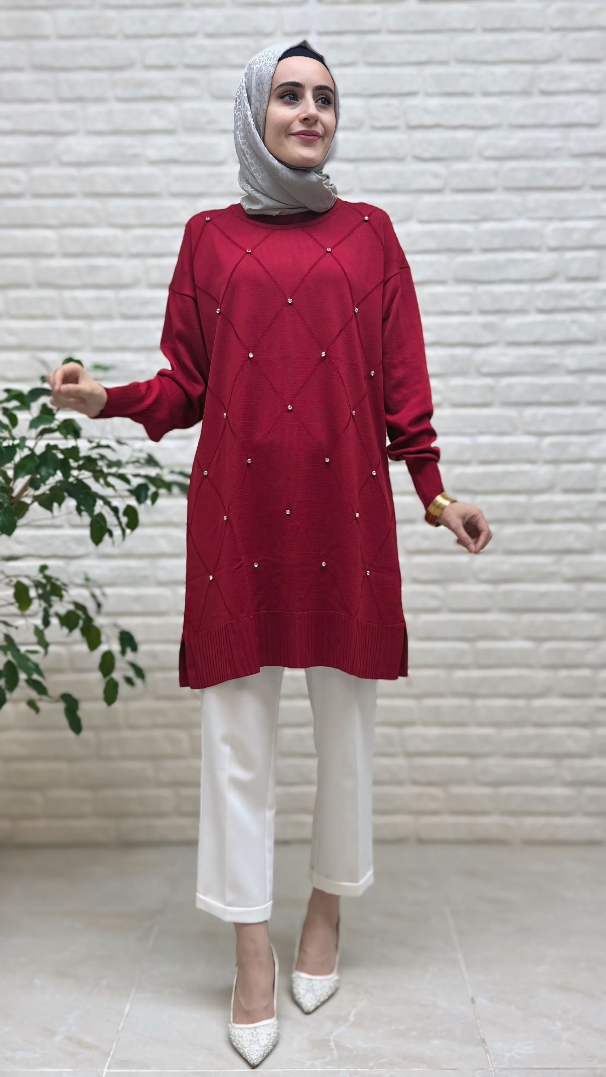 Beranisa Taşlı Soğuk İp Tunik 3225