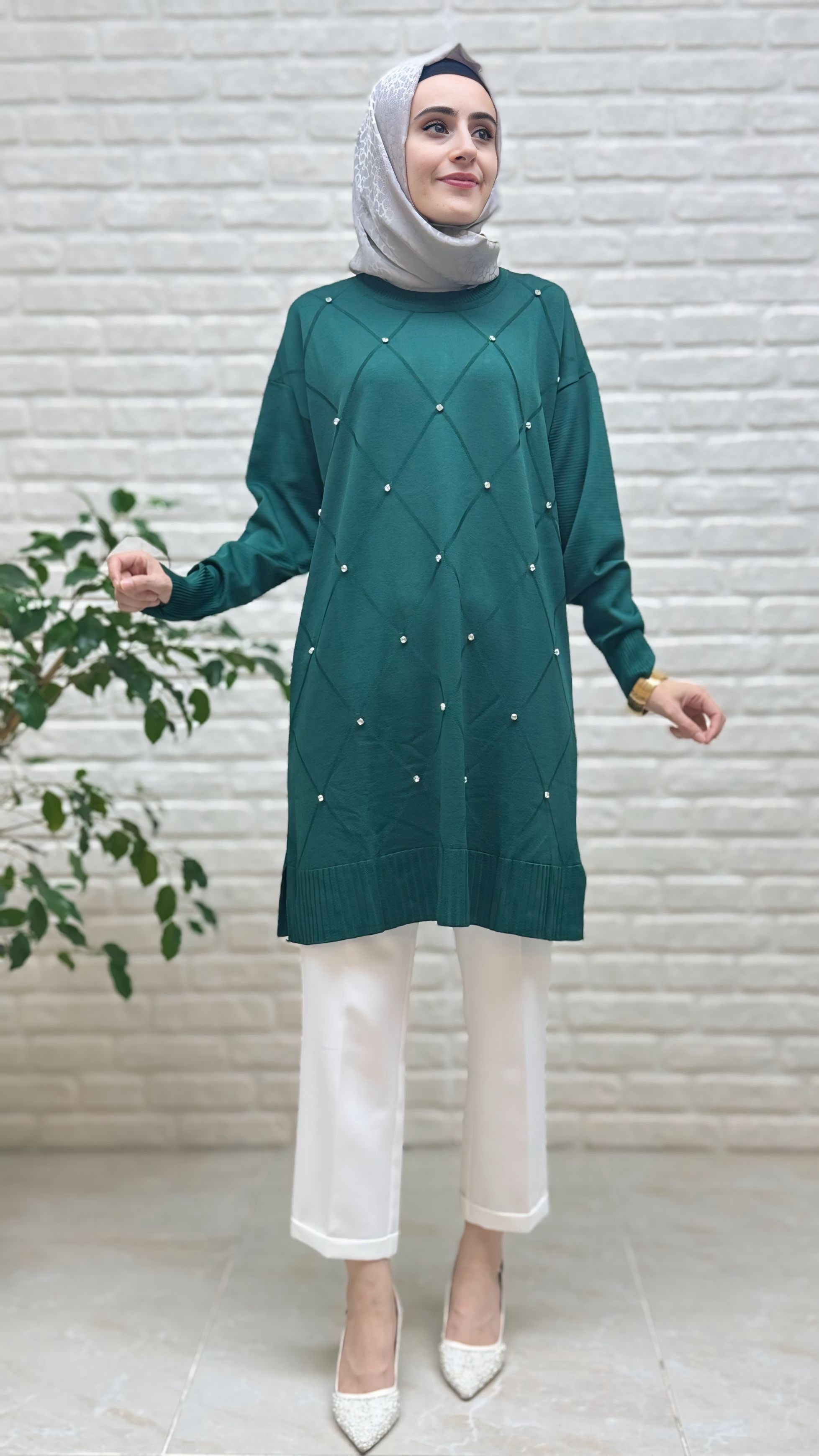 Beranisa Taşlı Soğuk İp Tunik 3225