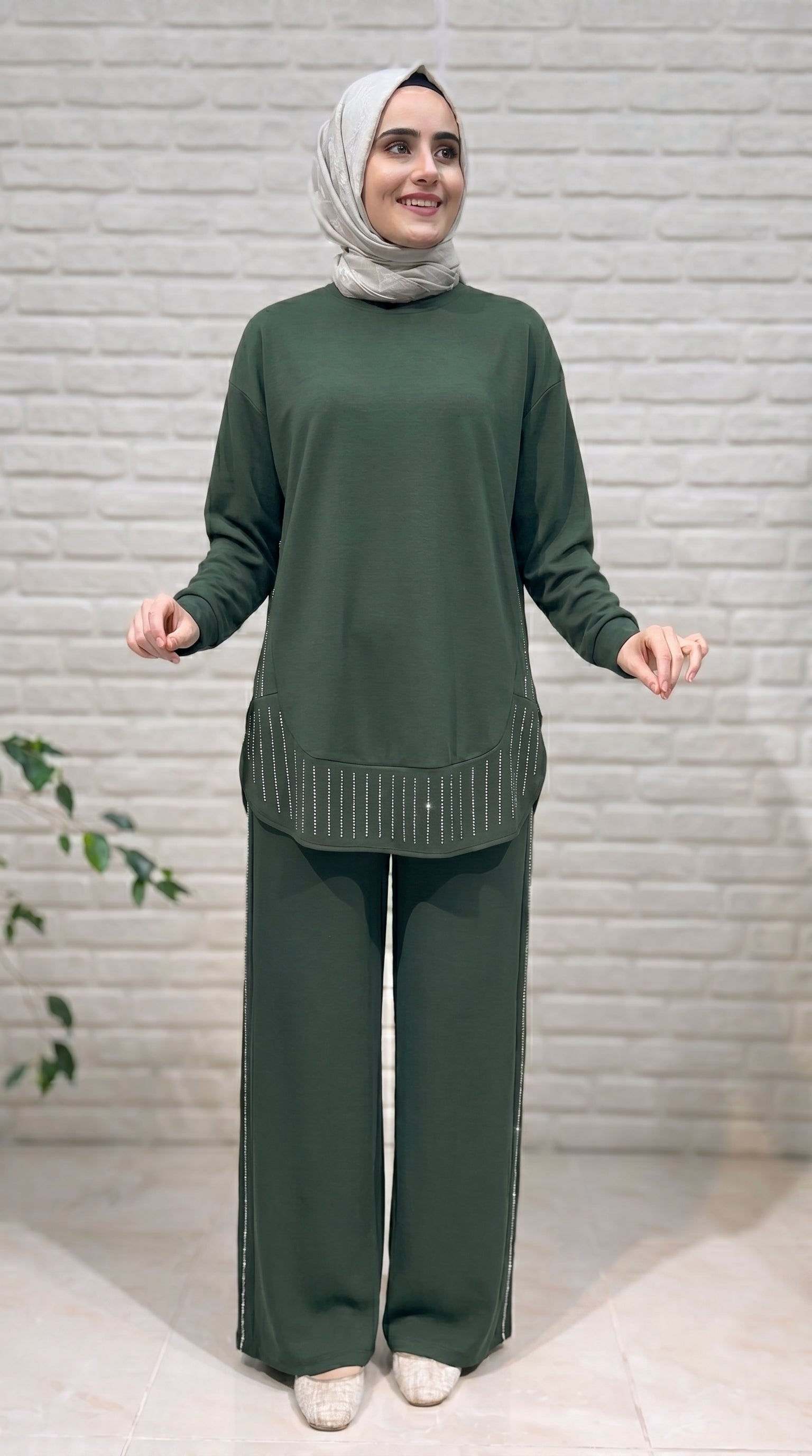 Beranisa Taş Detaylı Pantolonlu Takım 4026