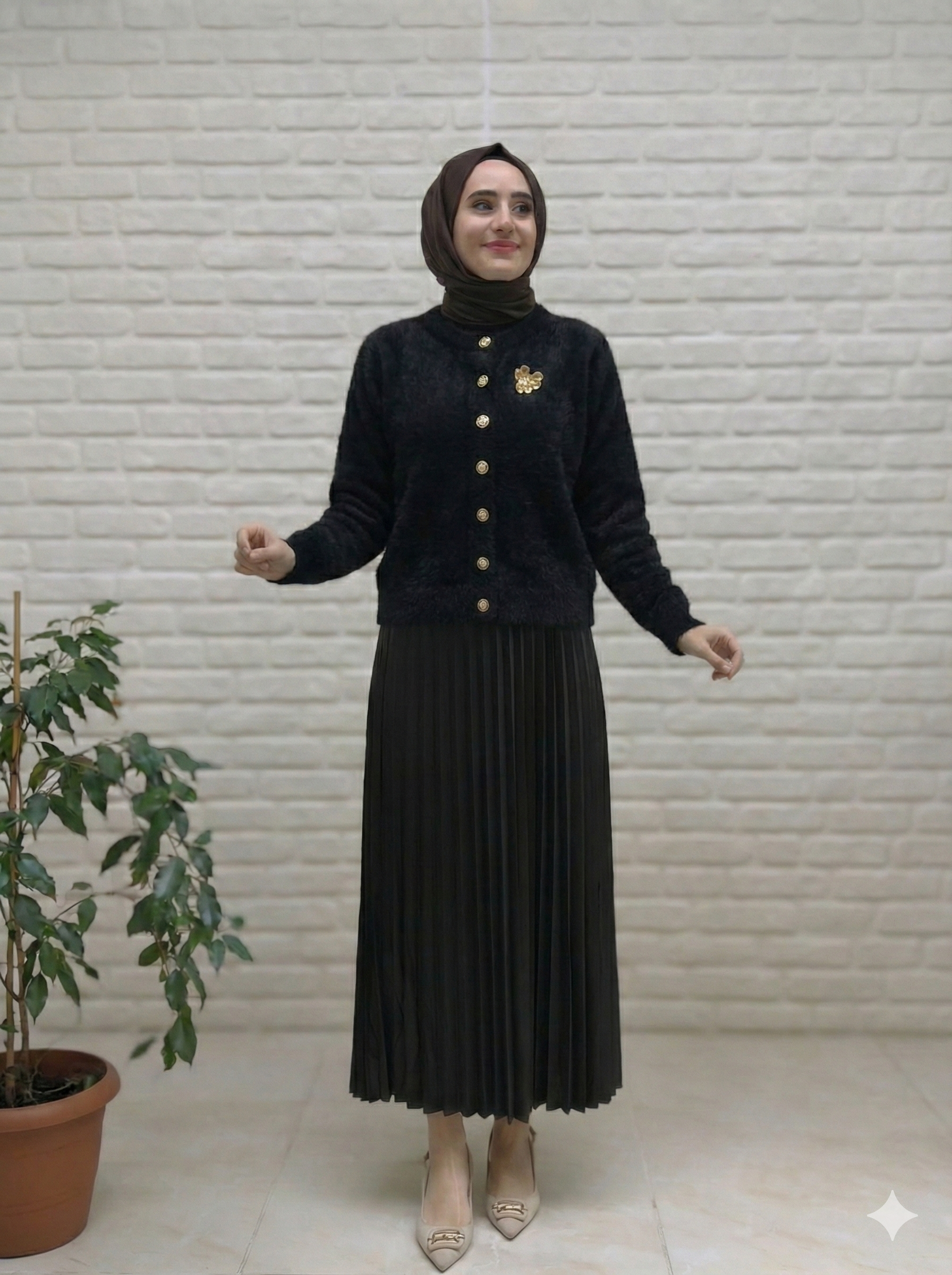 Nefise Düğmeli Kısa Angora Ceket 7534