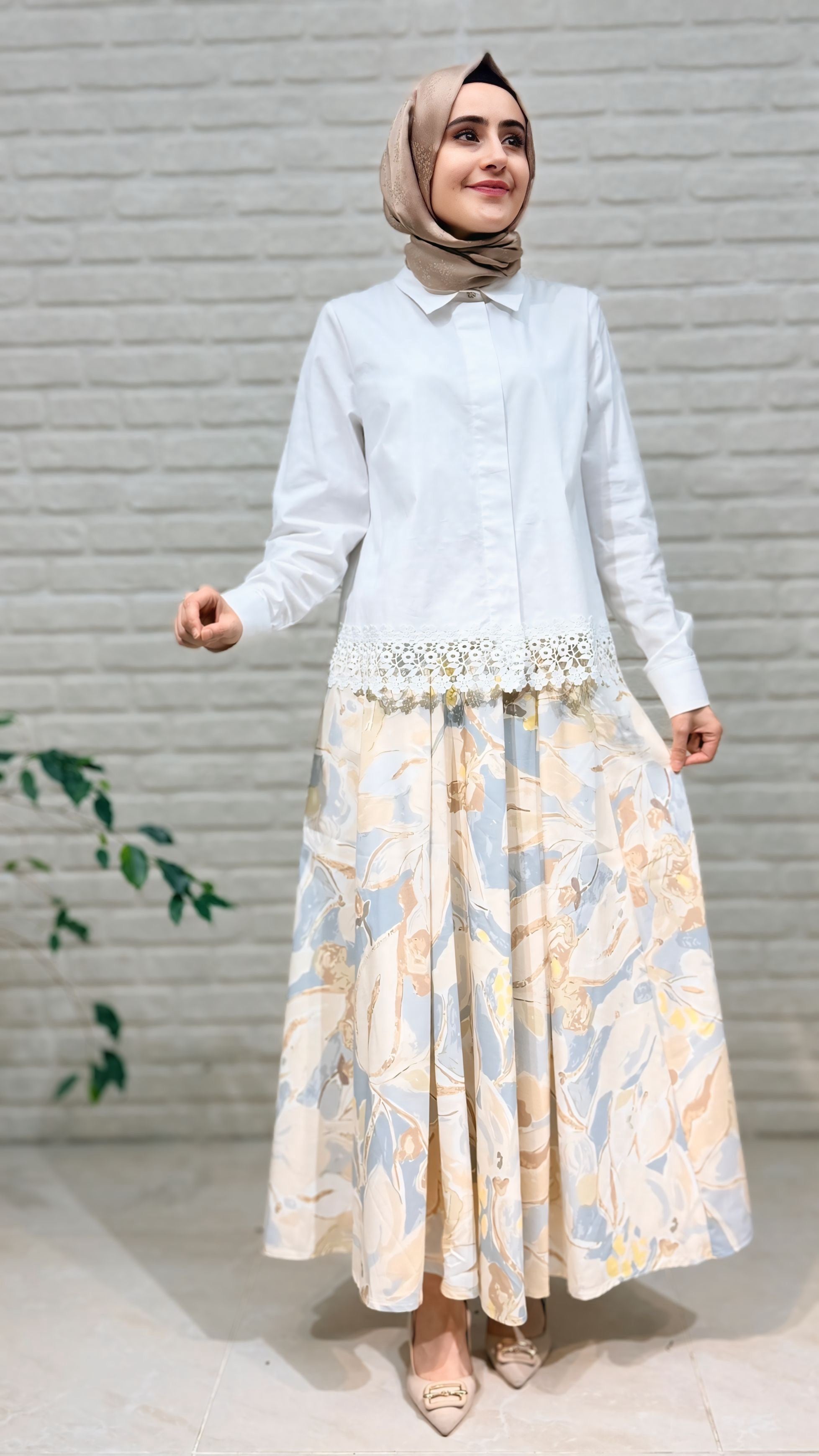 N Prive Desenli Poplin Etek 18116