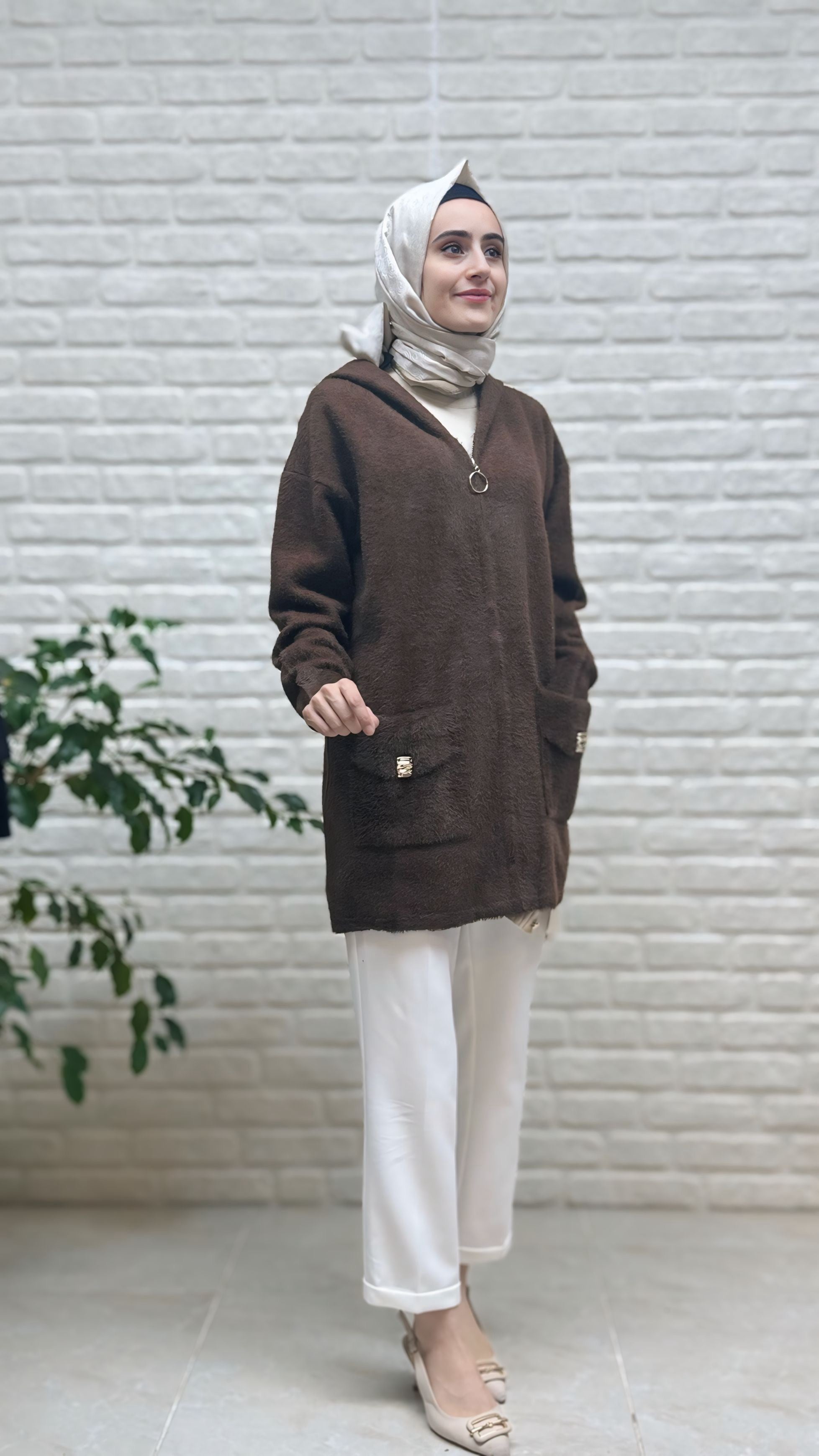 Gülseli Kapşonlu Fermuarlı Ceket 251441