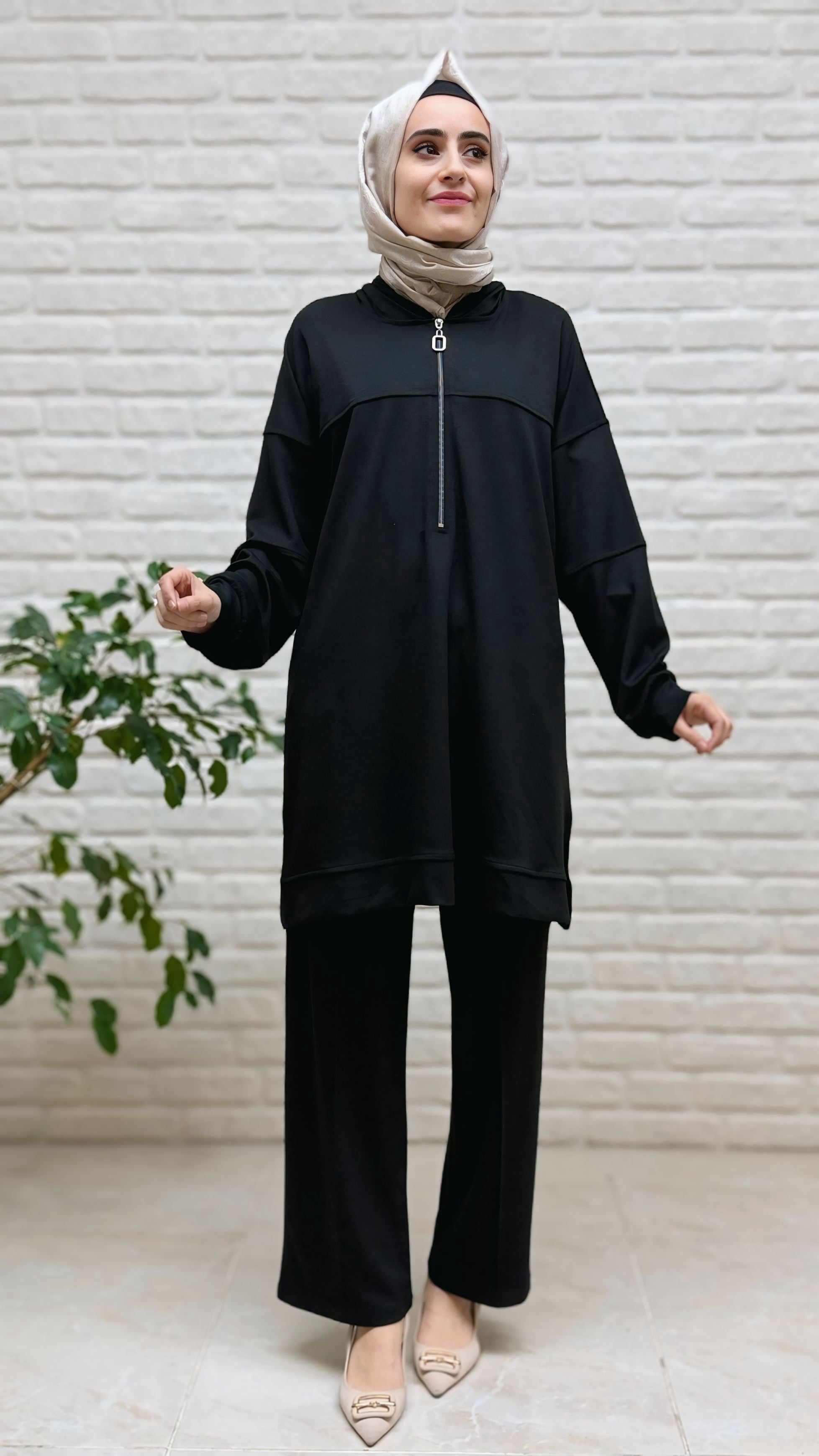 Moda Park Kapşonlu Fermuarlı Tunik 3959