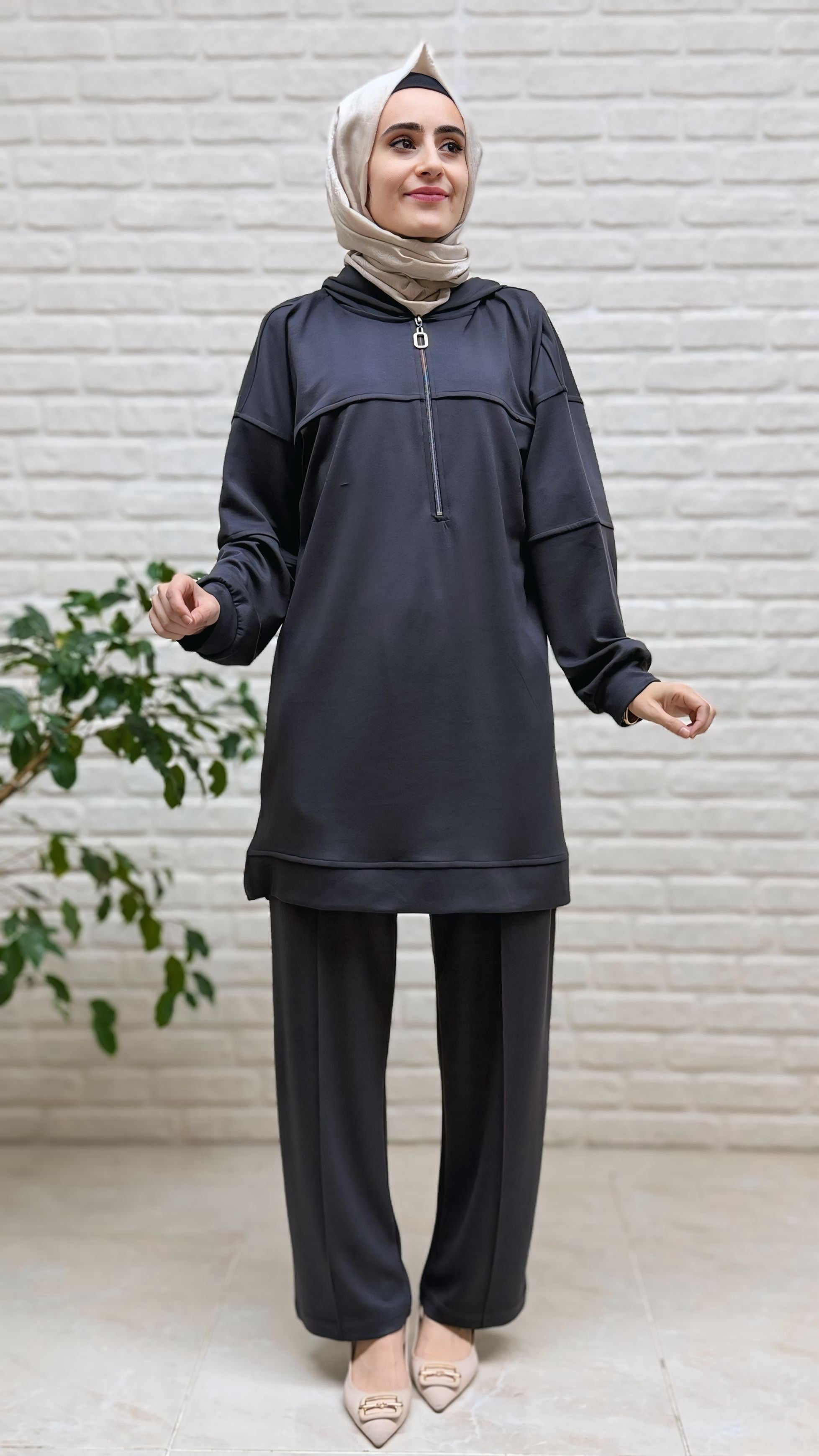 Moda Park Kapşonlu Fermuarlı Tunik 3959