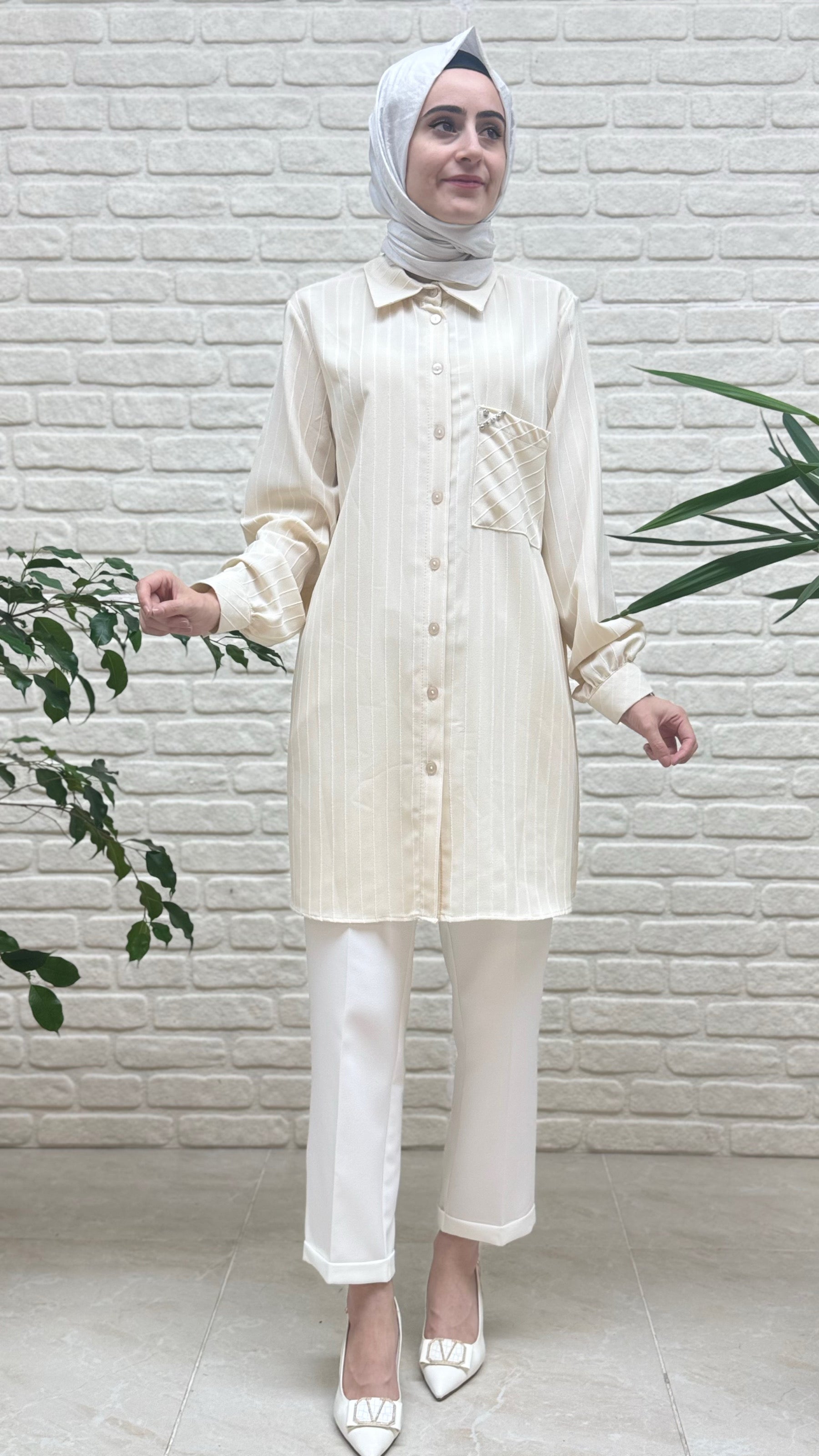 Eylül Cebi Taşlı Çizgili Linda Tunik 1674