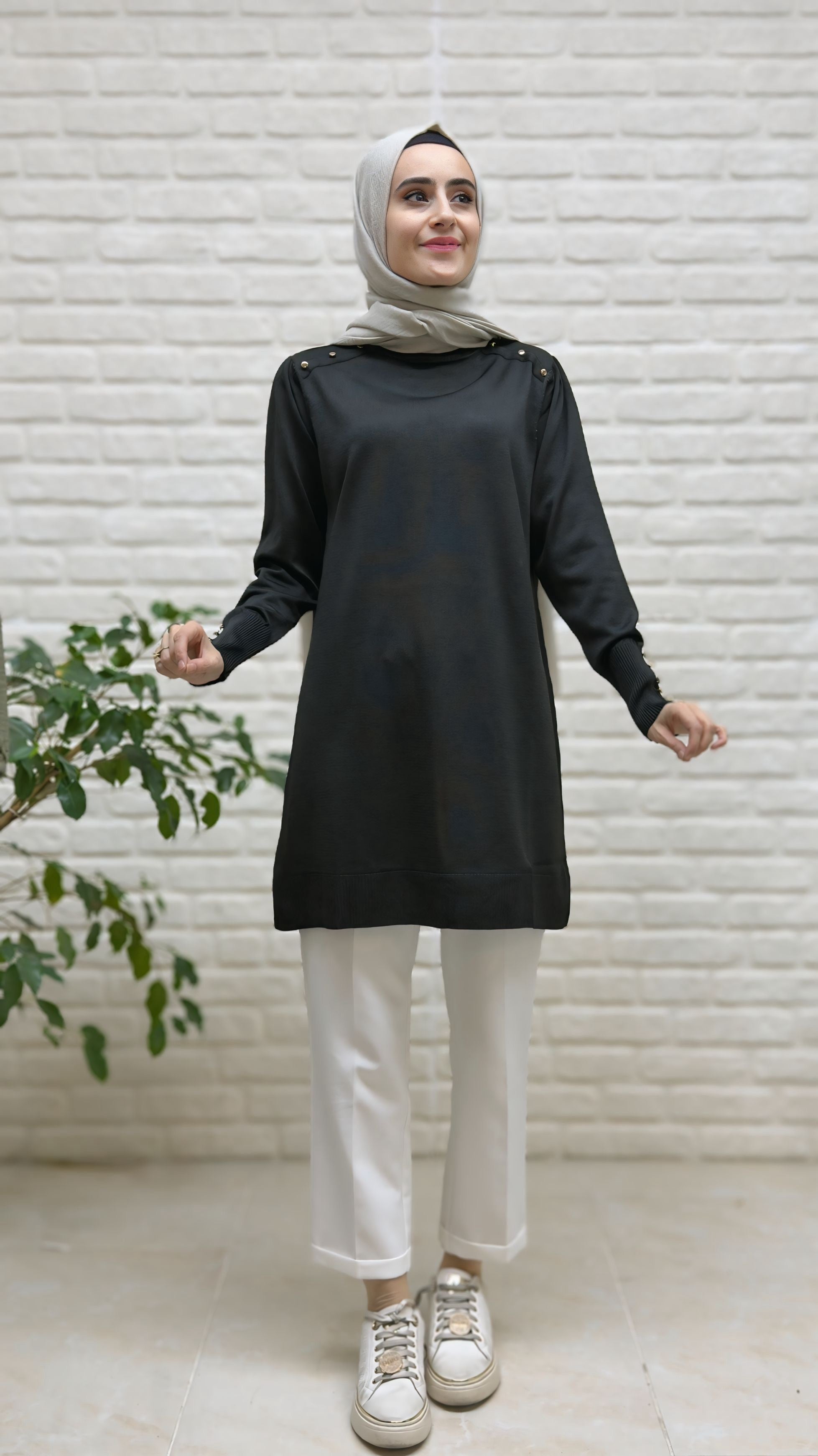 Beranisa Düğme Detay Soğukip Tunik 3963