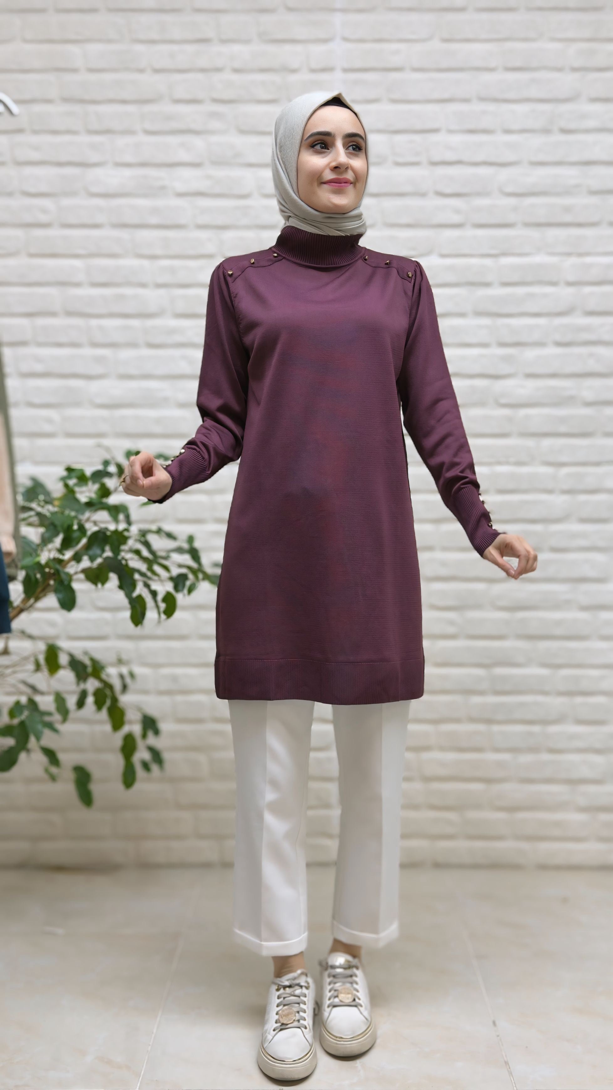 Beranisa Düğme Detay Soğukip Tunik 3963