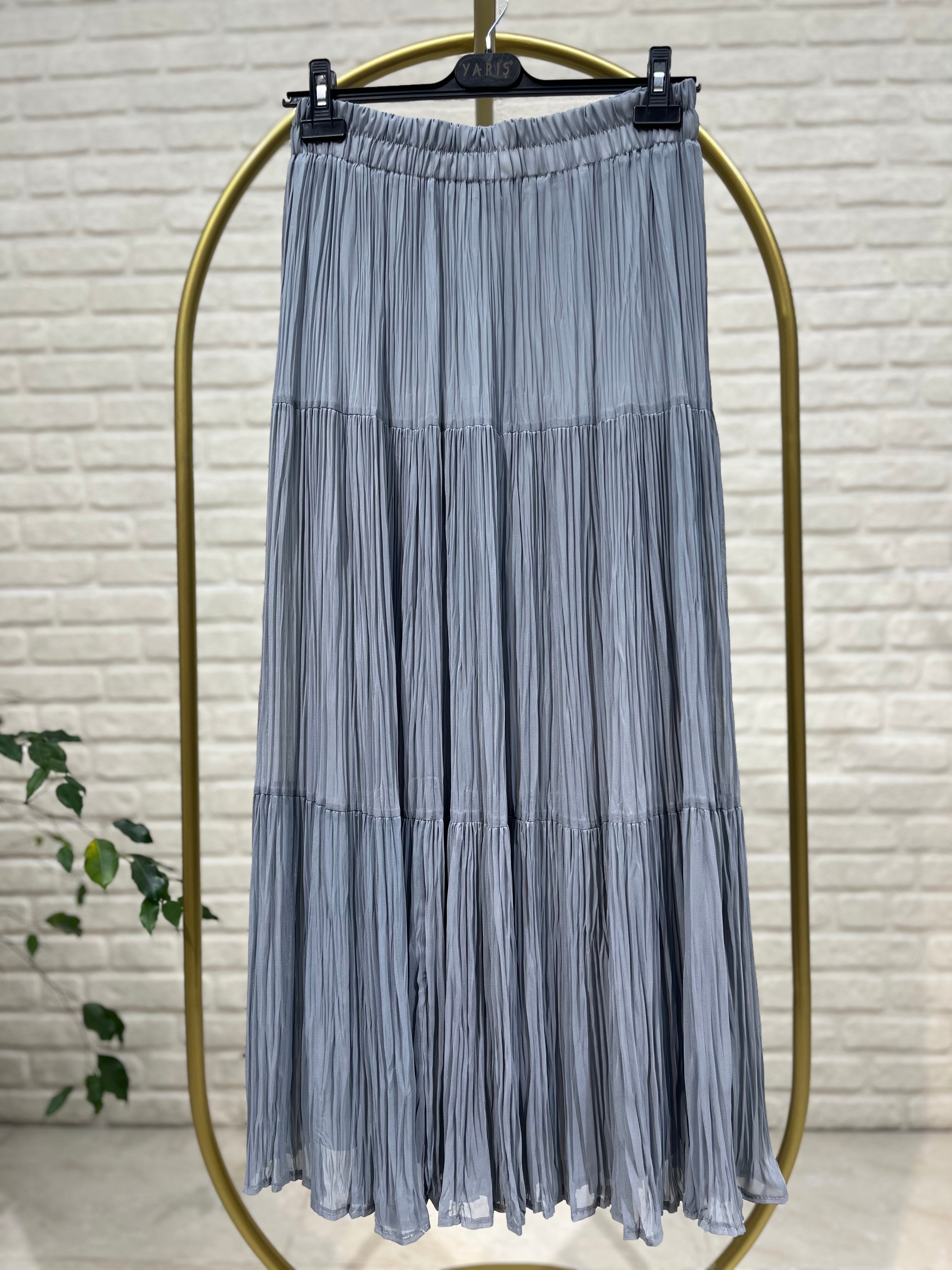 Yarış Şifon Kırıştırma Etek 3406