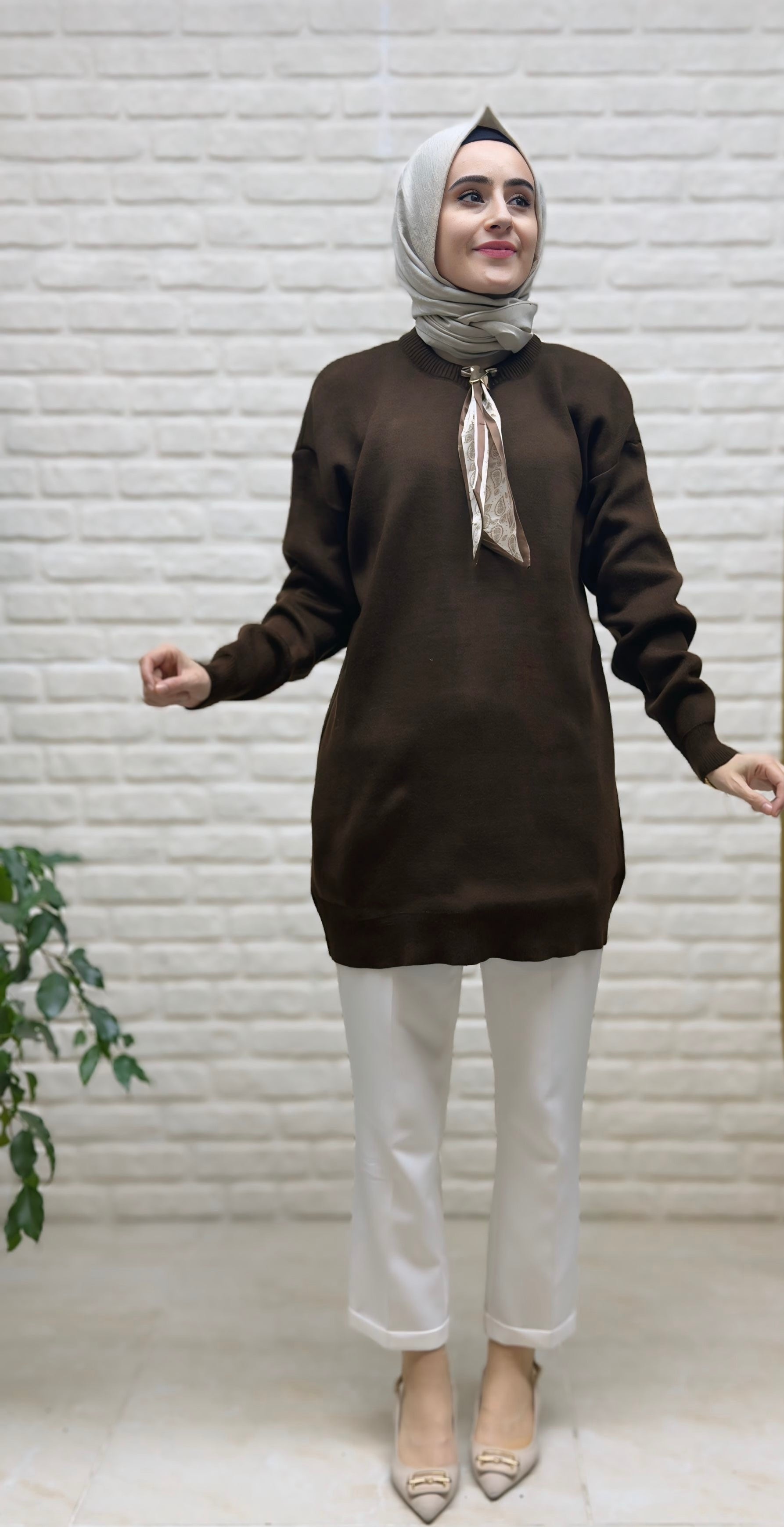 Novalüks Fularlı Triko Tunik 3289