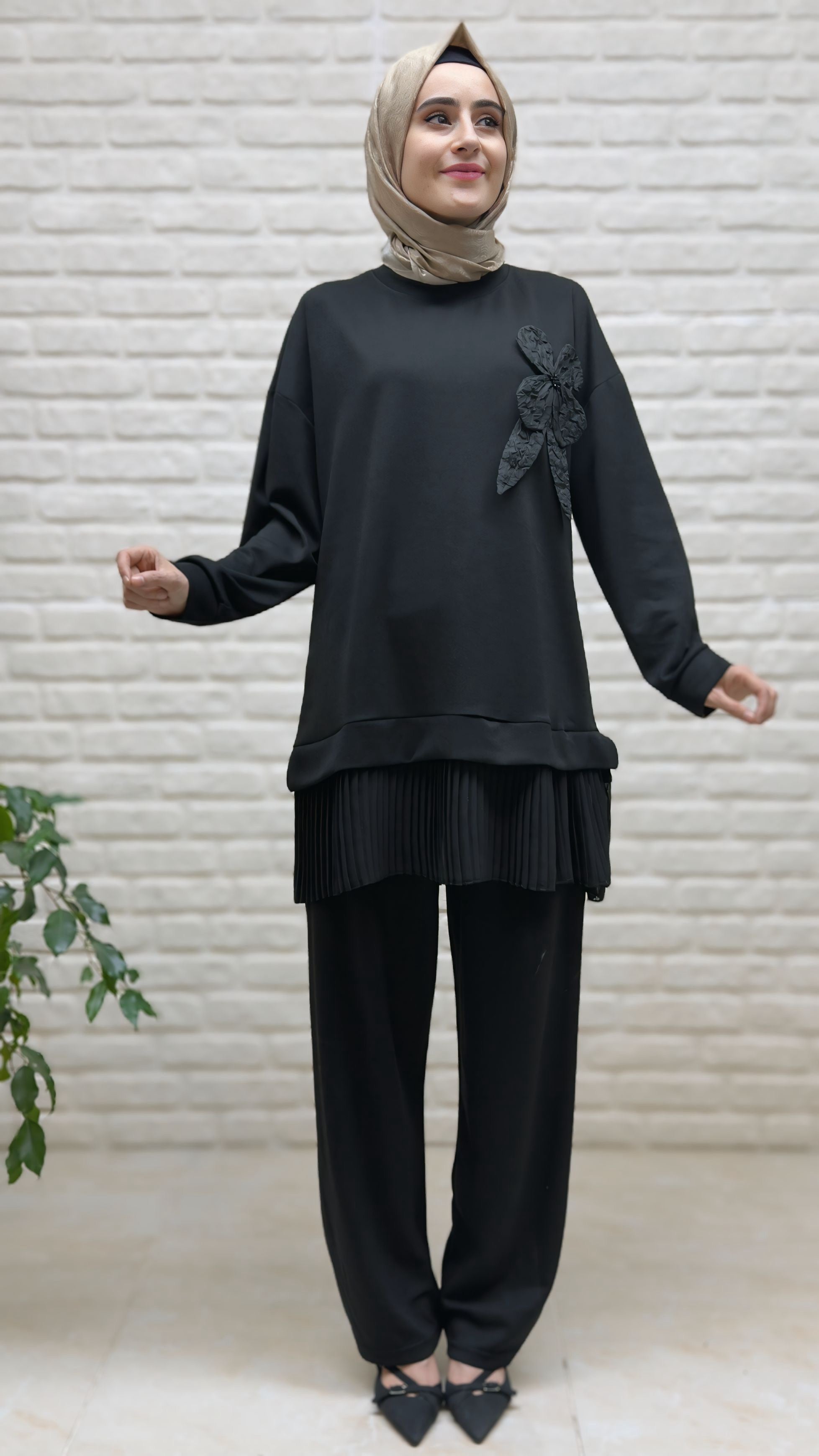 Beransa Çiçek Detaylı Pantolonlu Takım 3969