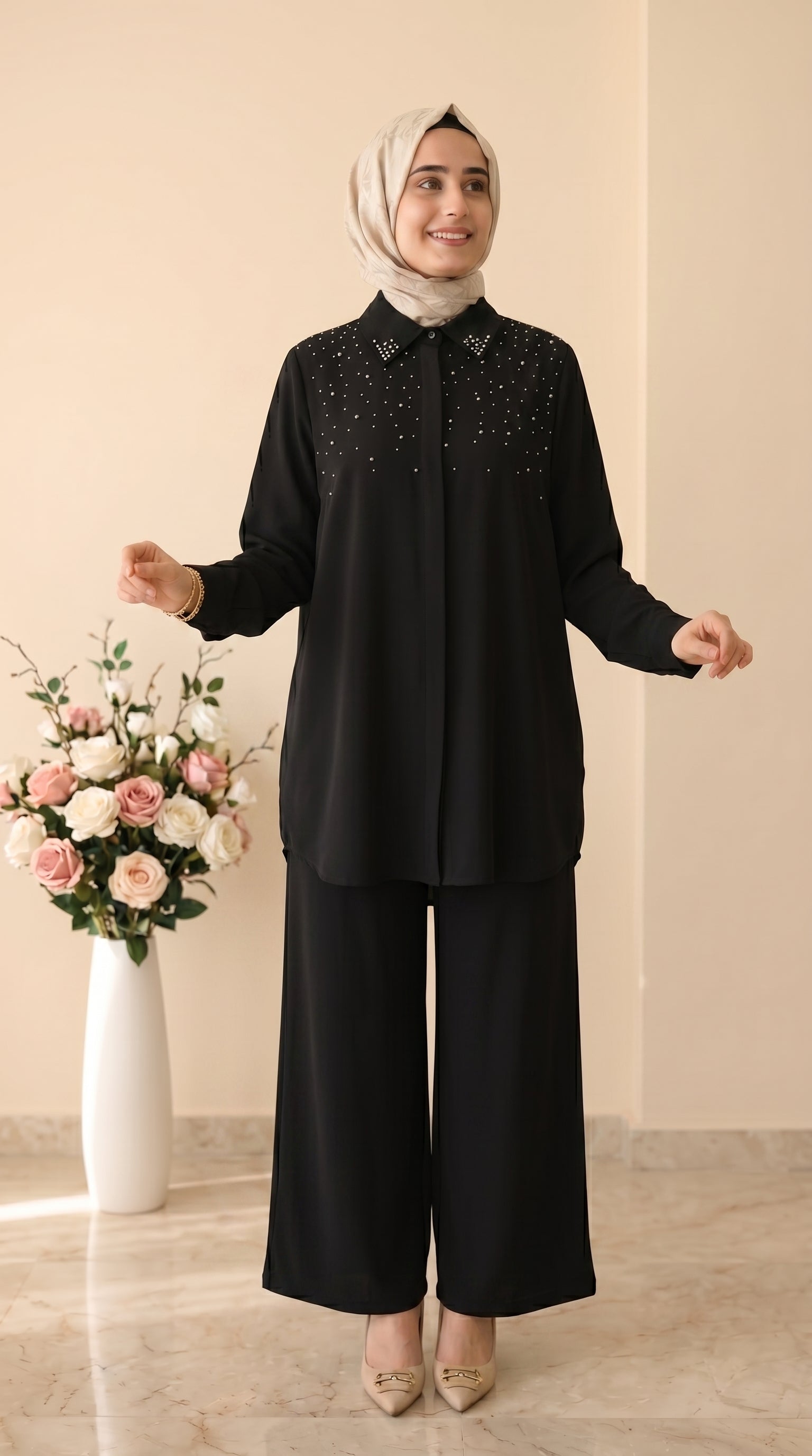 Doque Taş İnci İşleme Pantolonlu Takım 56137