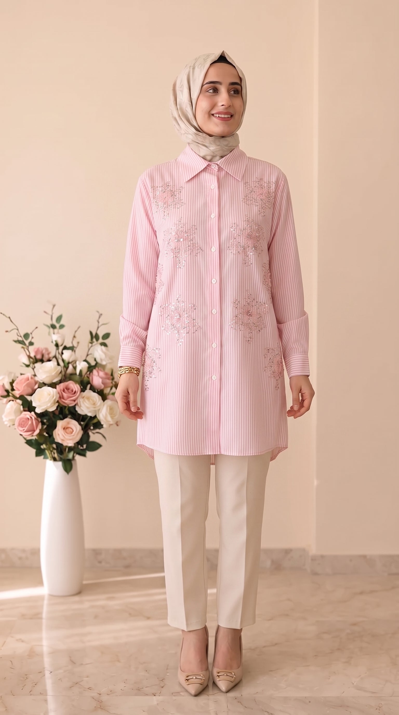 Stella Taş İşlemeli Çizgili Tunik 1542