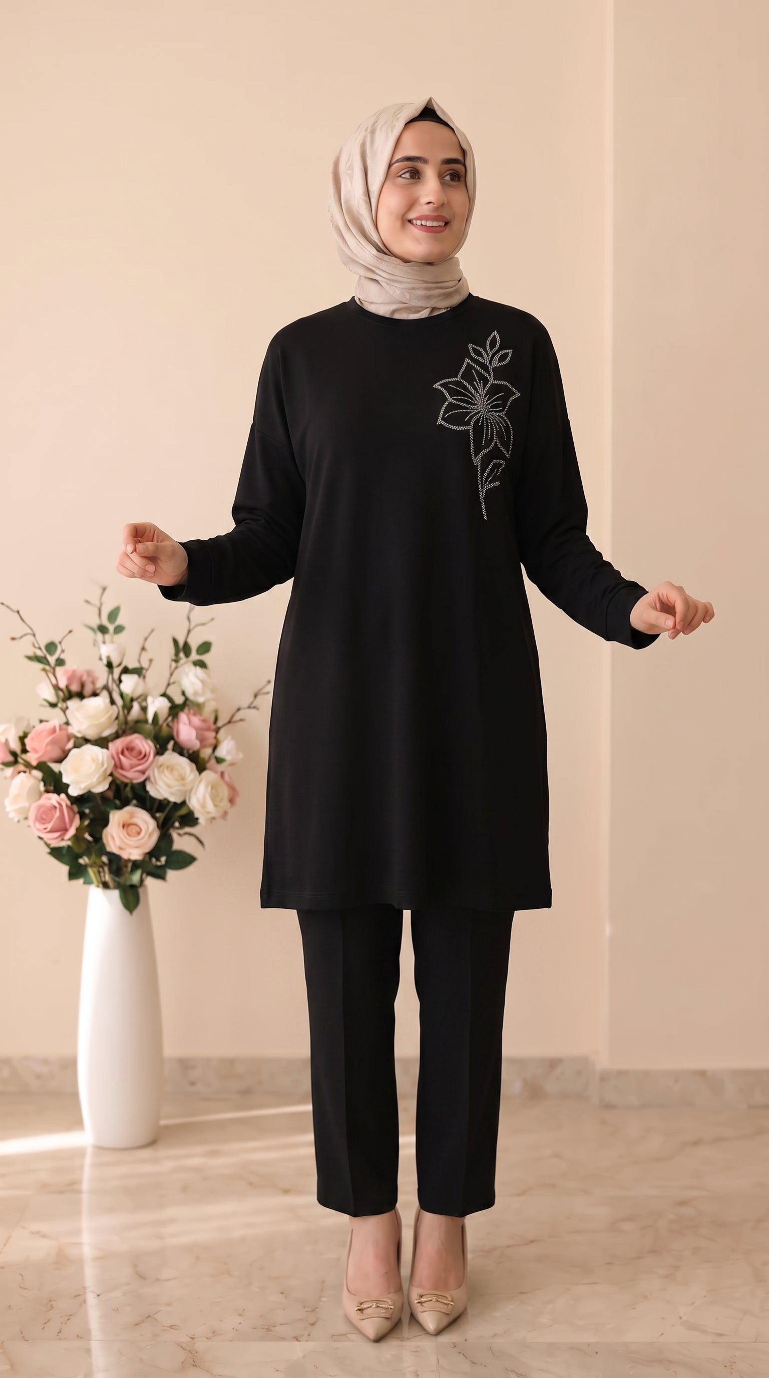 Kado Çiçek İşlemeli Büyük Beden Tunik 268199