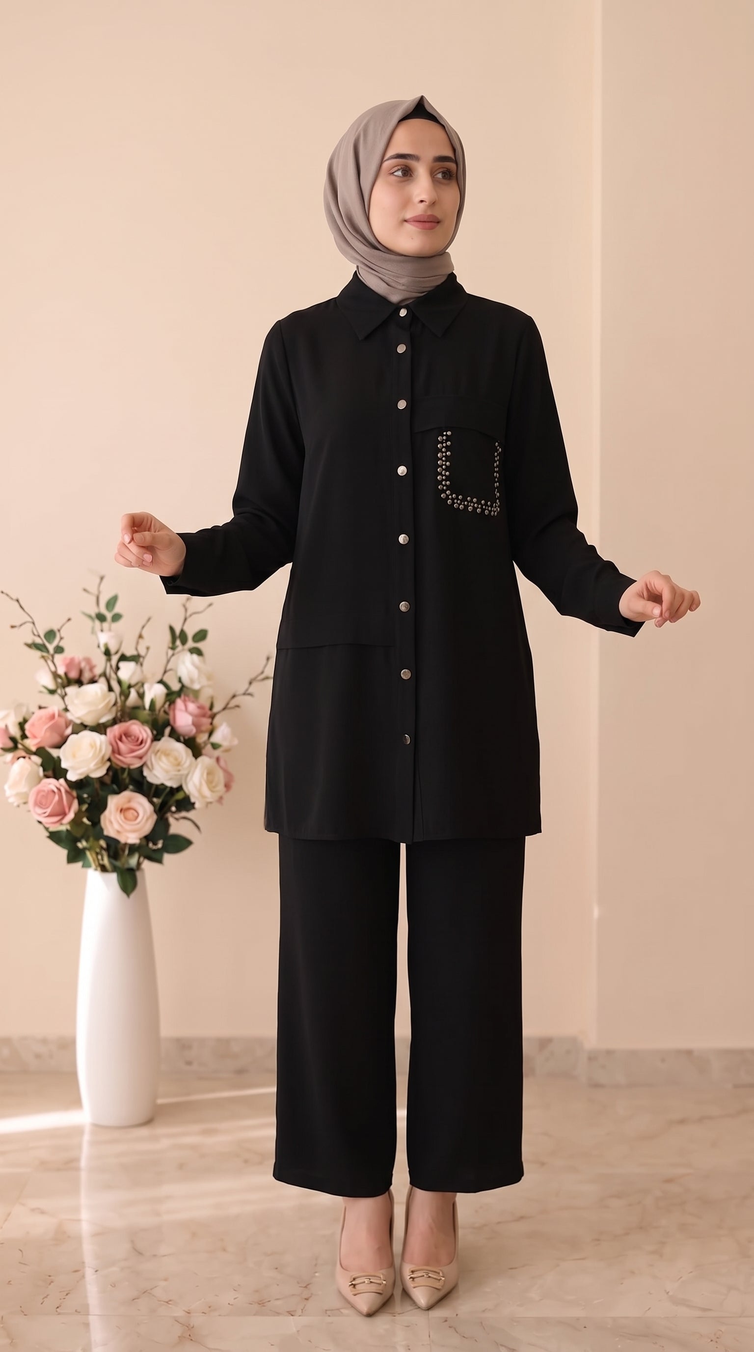 İz Atelier Taş İşlemeli Pantolonlu Takım 4054