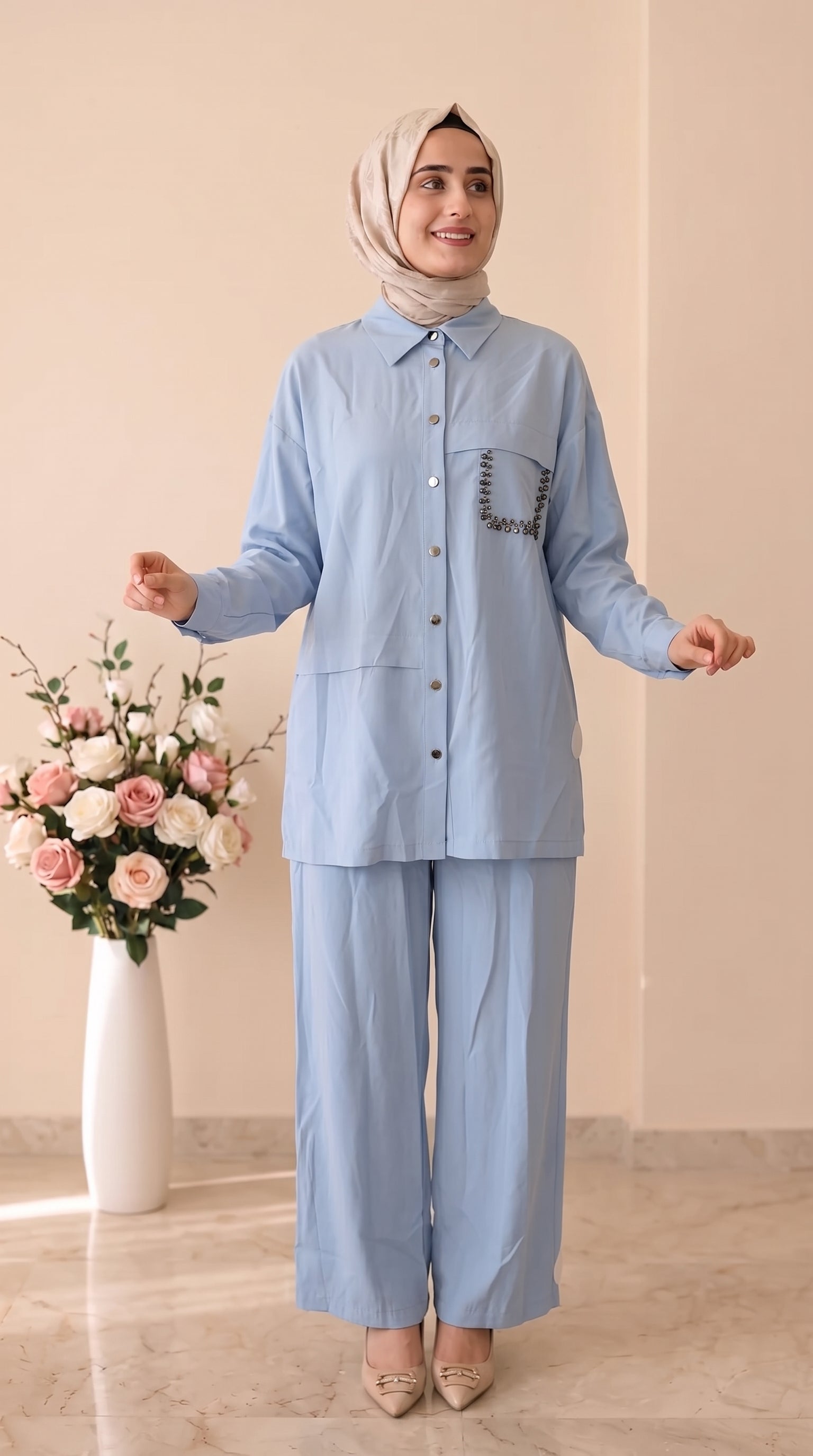 İz Atelier Taş İşlemeli Pantolonlu Takım 4054