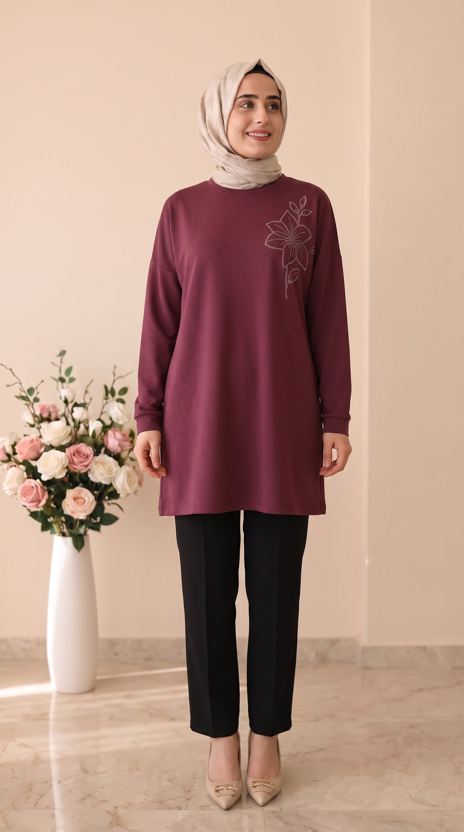 Kado Çiçek İşlemeli Büyük Beden Tunik 268199
