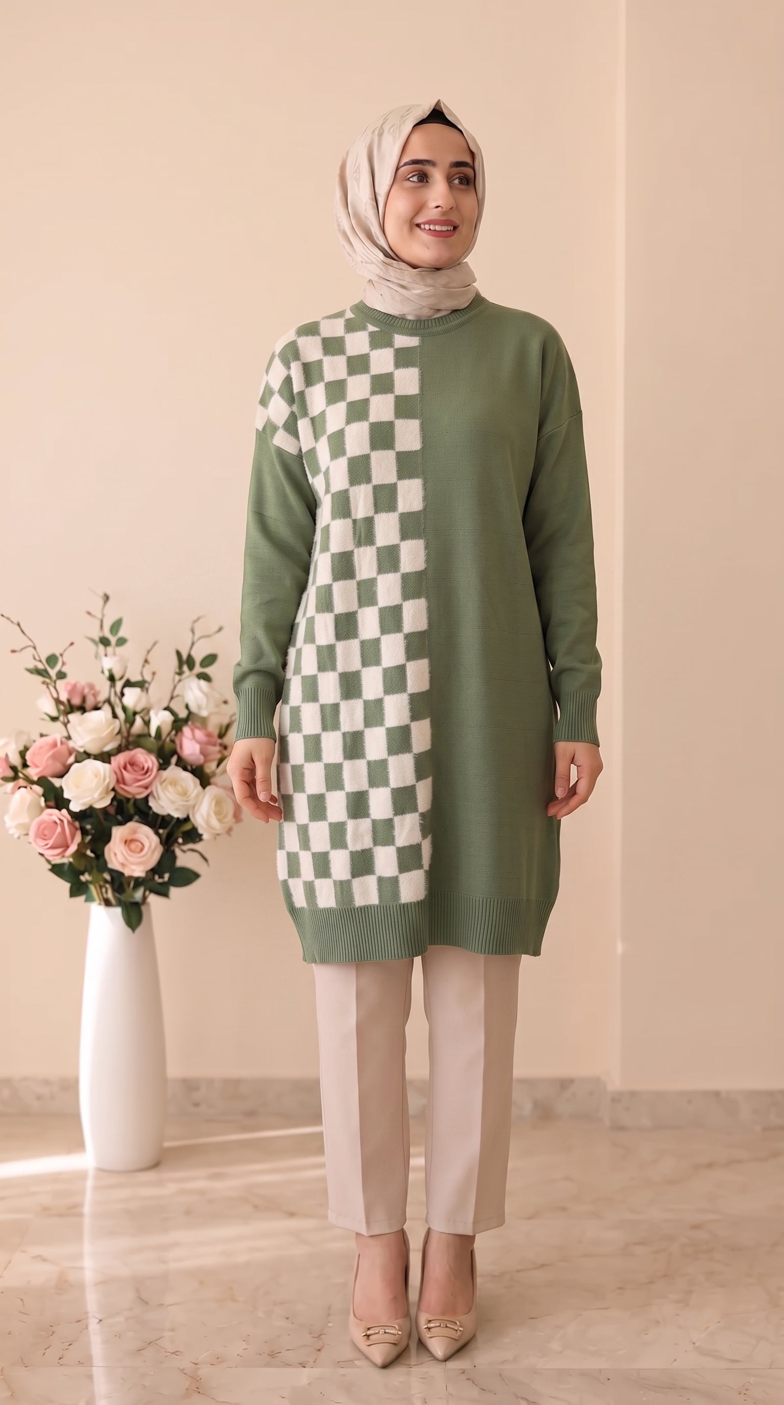 Beranisa Dama Desenli Angora Soğuk İp Tunik 3376