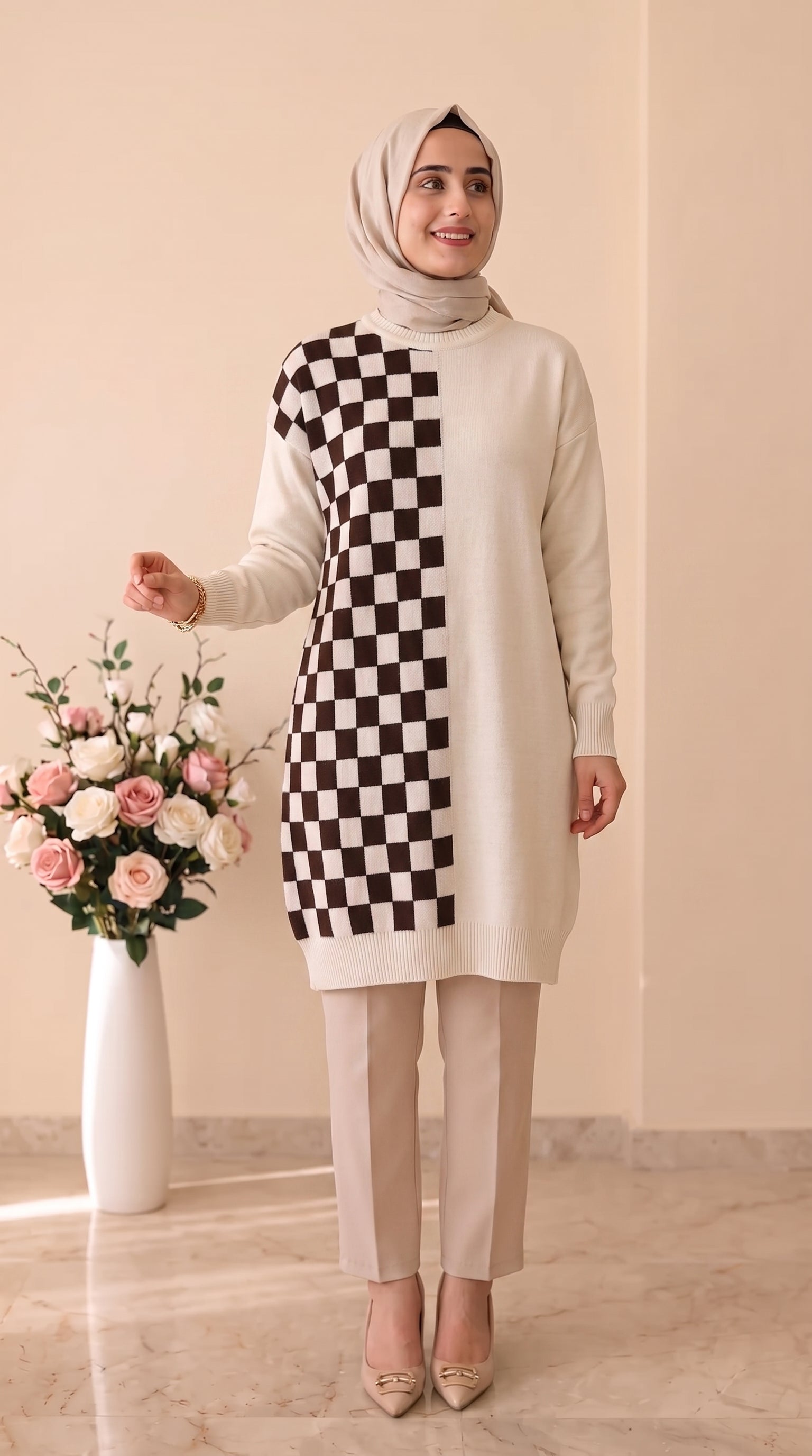 Beranisa Dama Desenli Angora Soğuk İp Tunik 3376