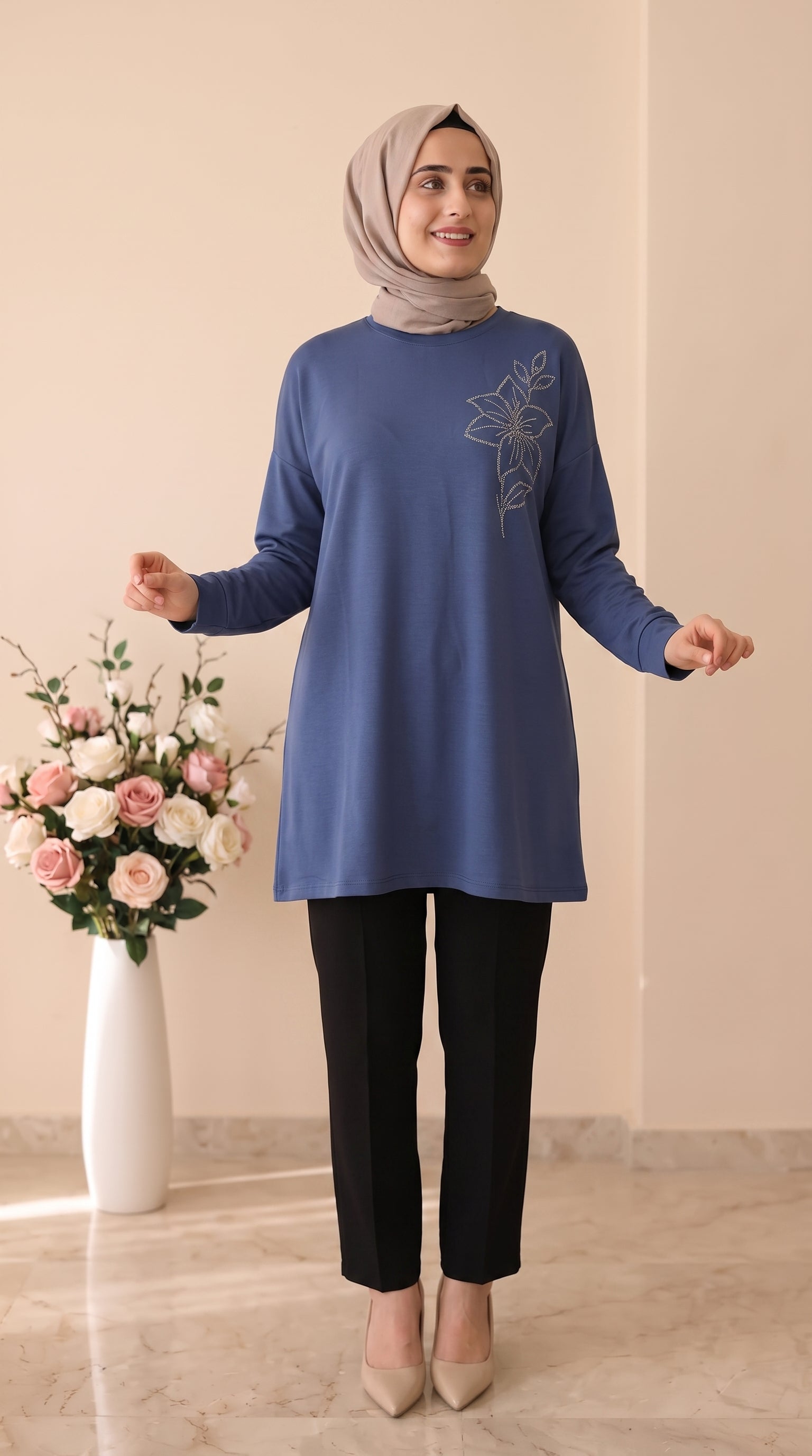 Kado Çiçek İşlemeli Büyük Beden Tunik 268199