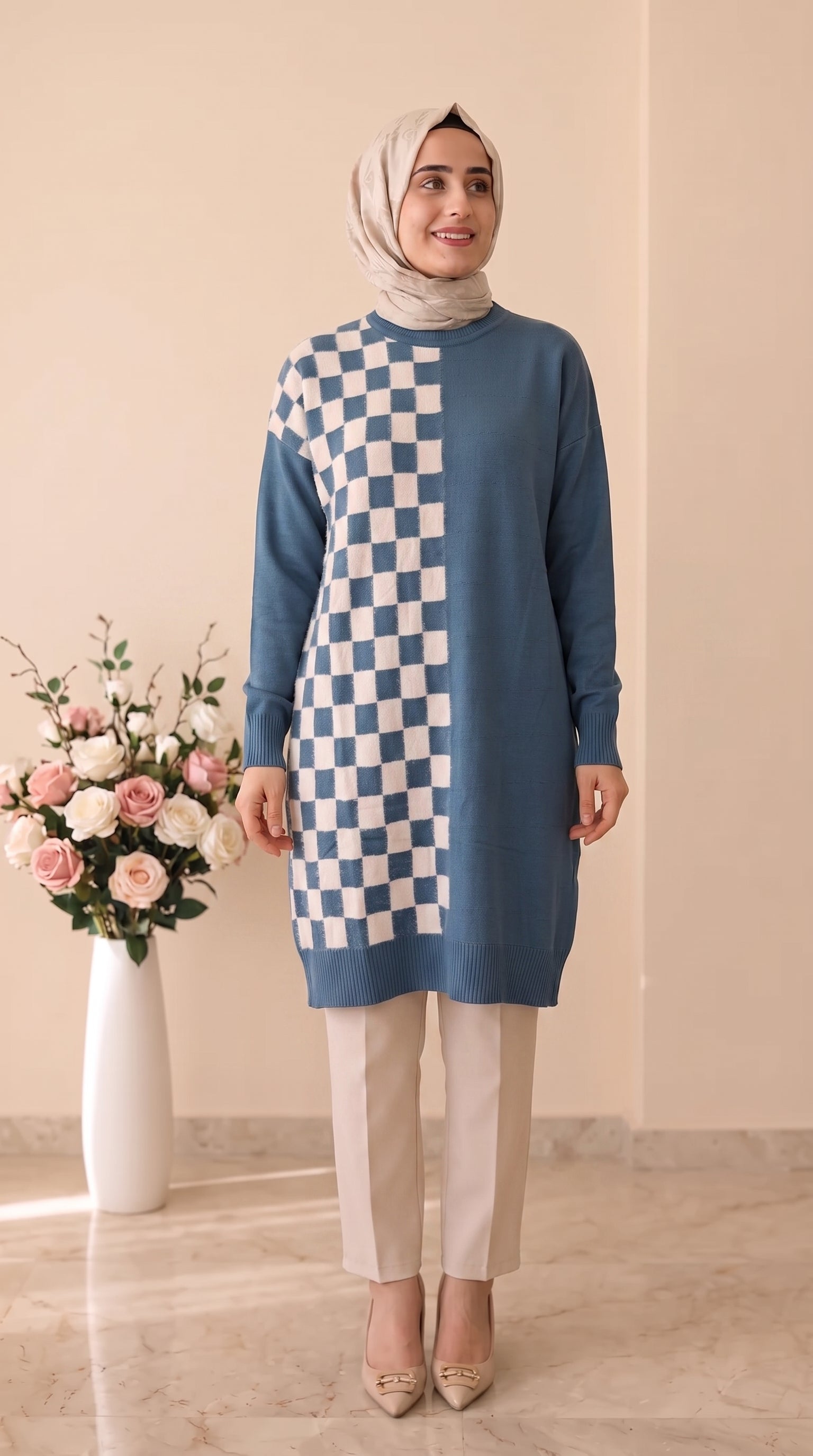 Beranisa Dama Desenli Angora Soğuk İp Tunik 3376