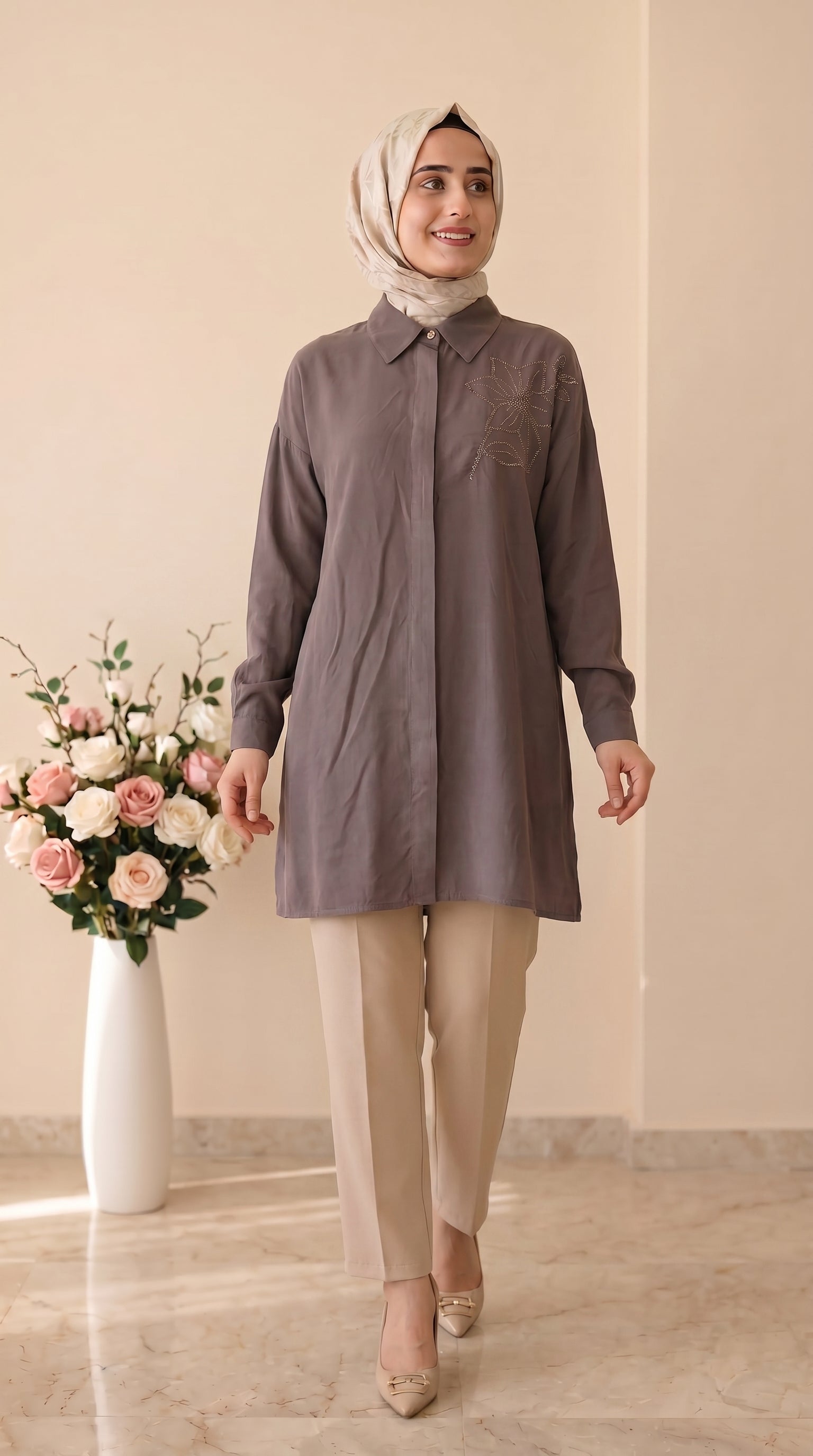 Kado Çiçek İşlemeli Modal Tunik 263364