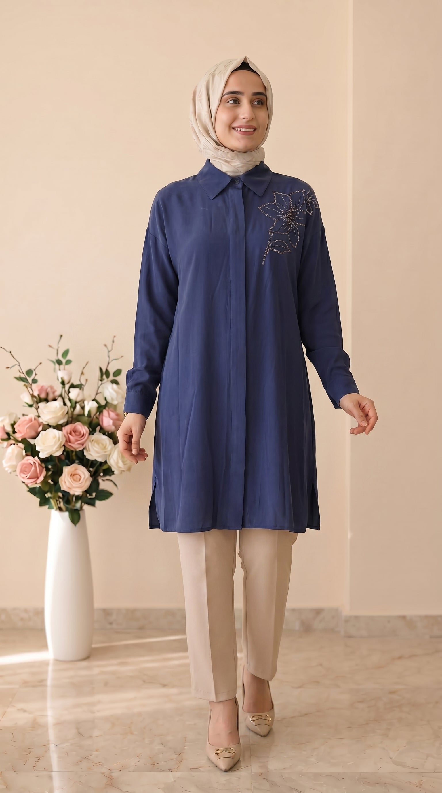 Kado Çiçek İşlemeli Modal Tunik 263364