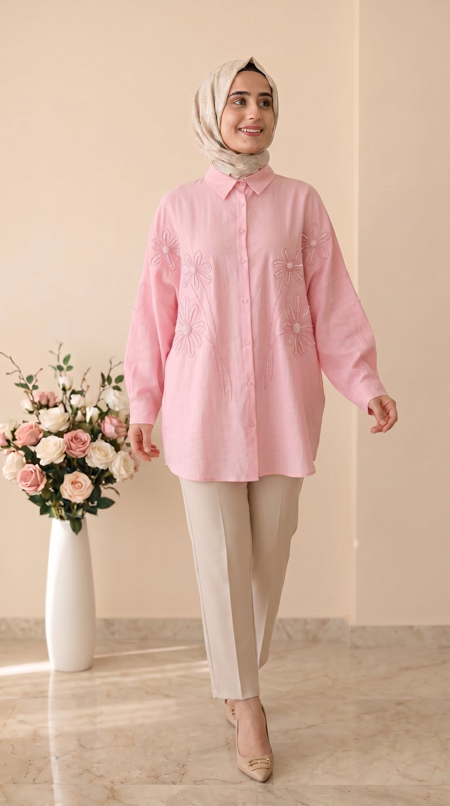 Beranisa Çiçek İşlemeli Oversize Tunik 4041